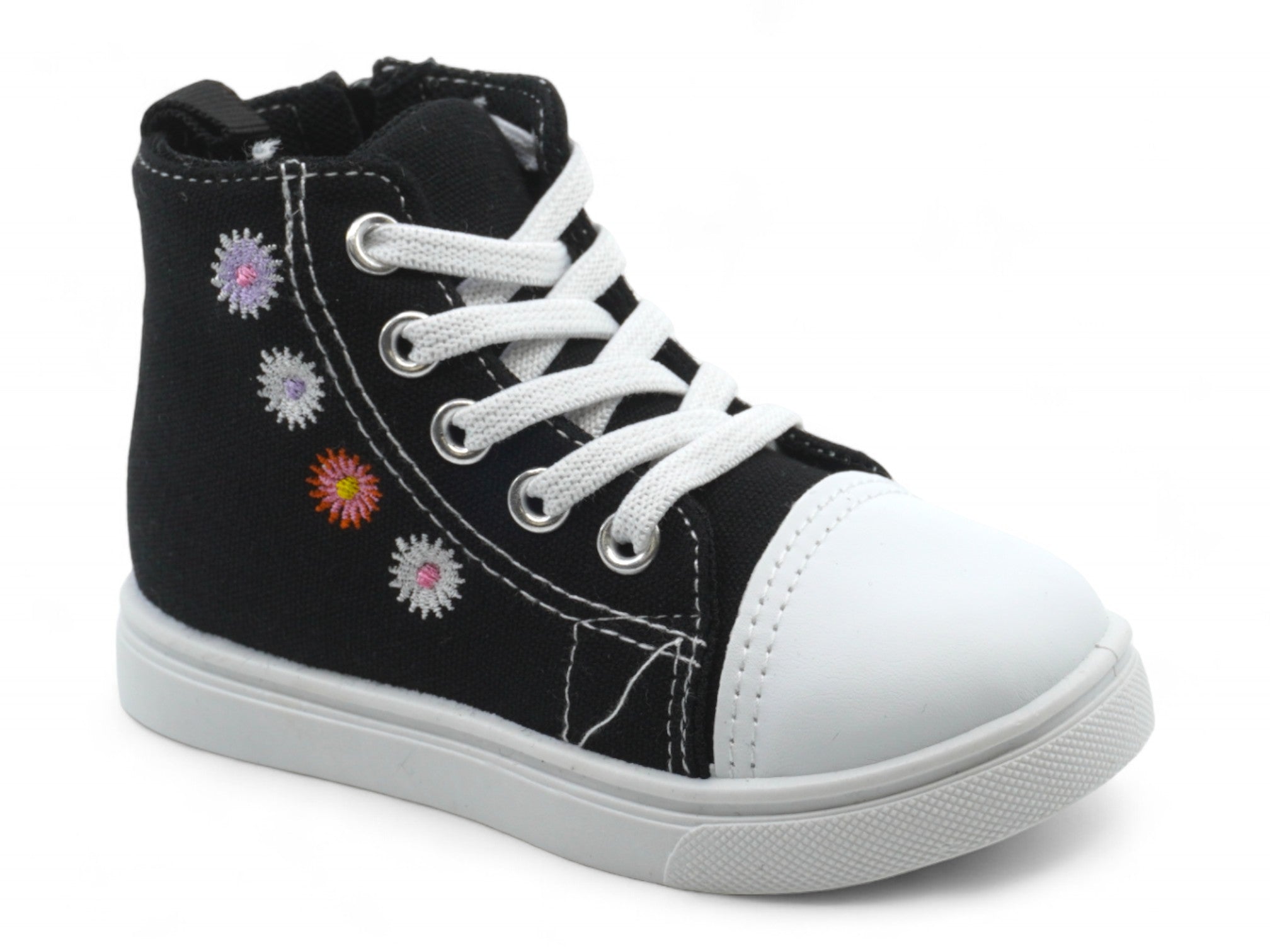 Girls Black Flower High Top Sneaker