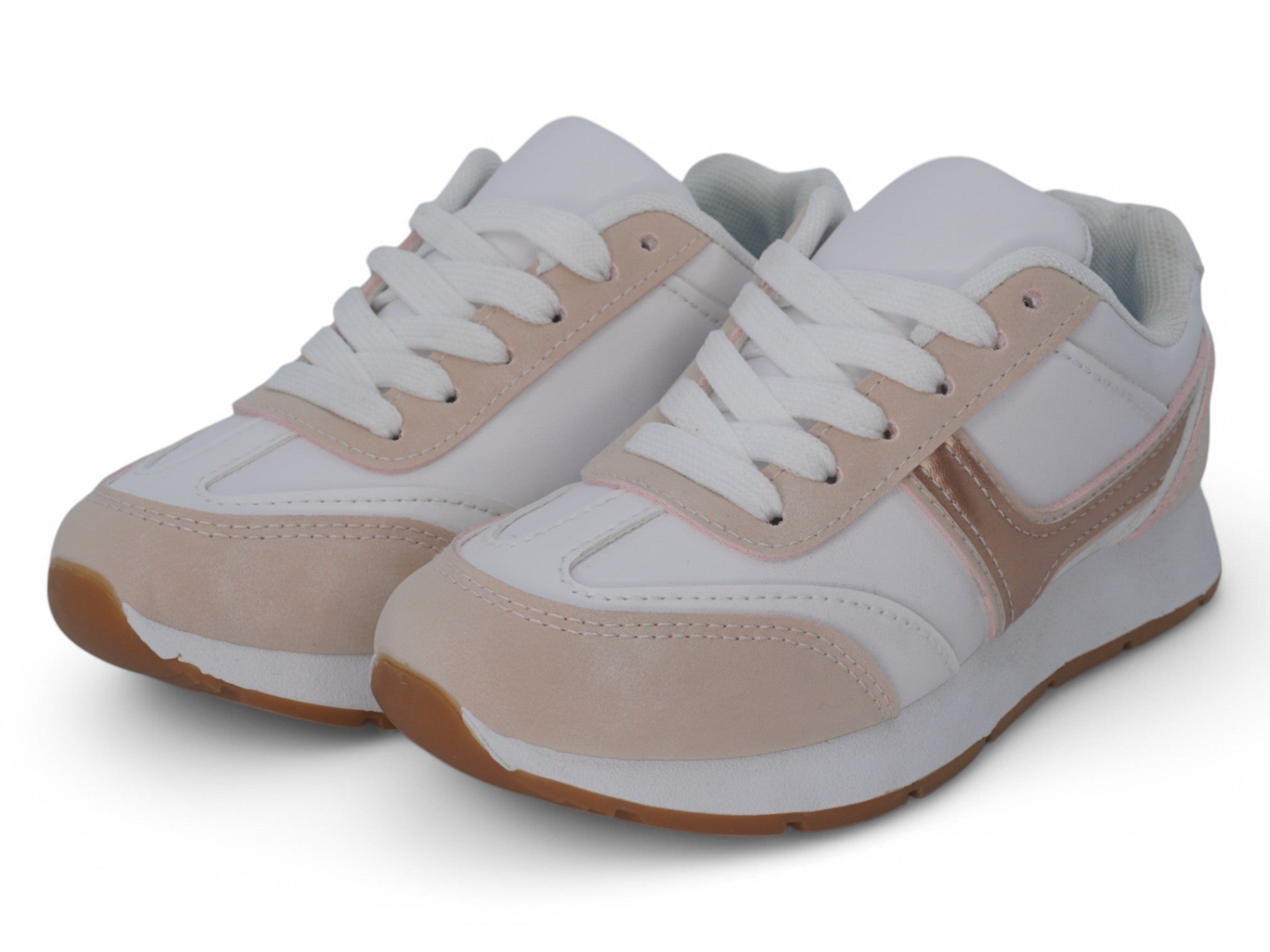 Girls White & Rose Gold Low Top Sneaker