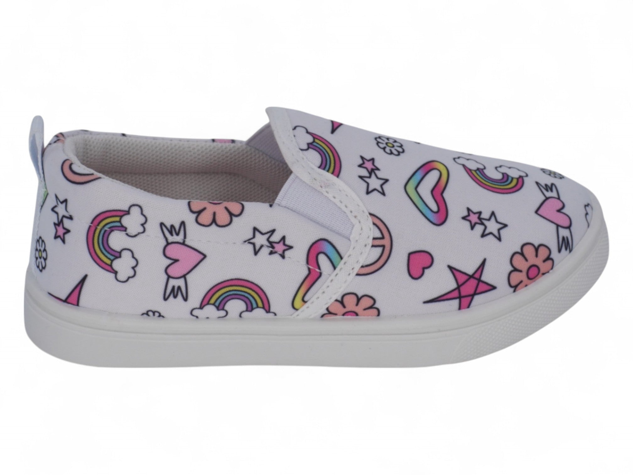 Girls White Rainbow Print Slip On