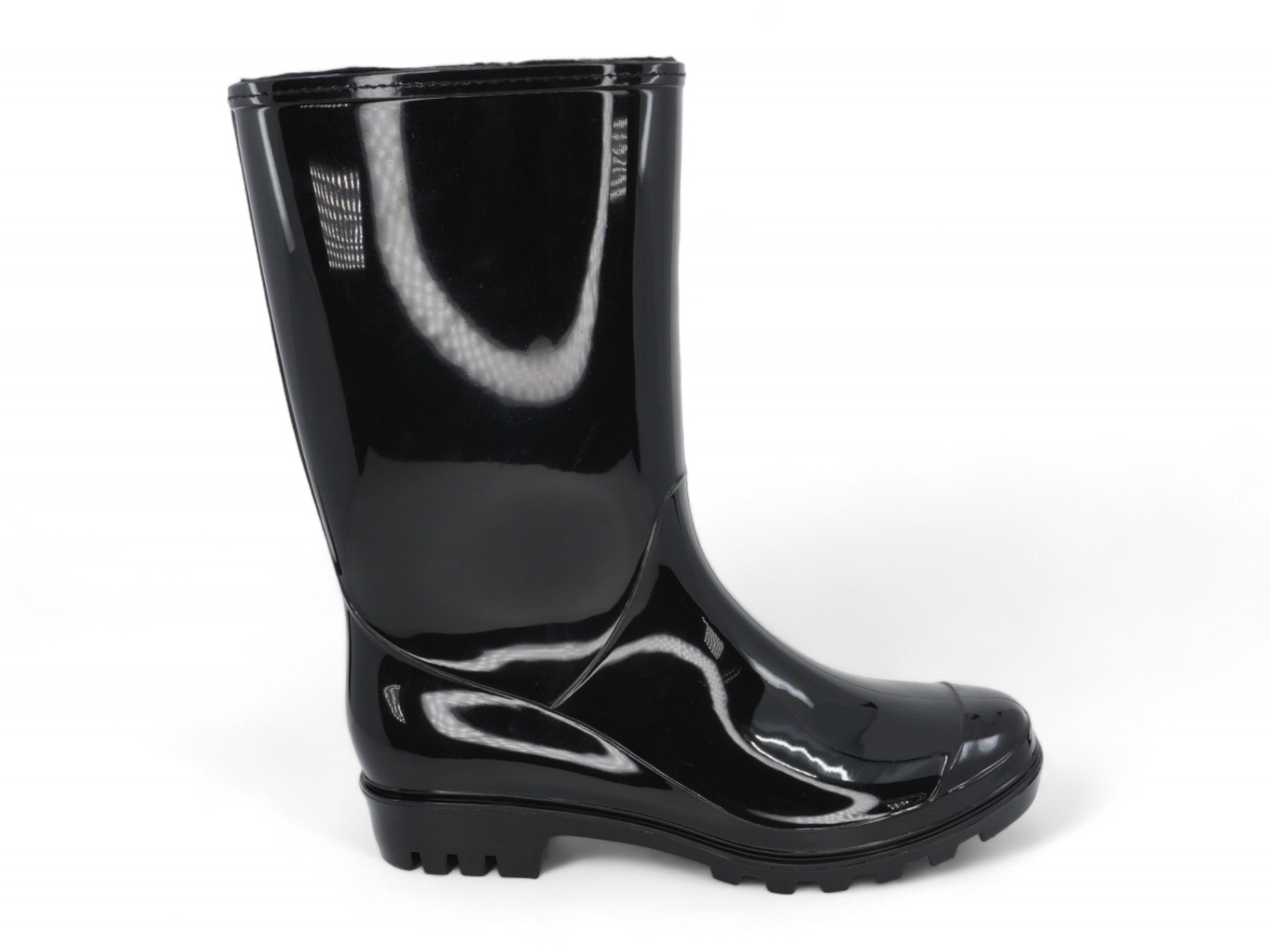 Women's Black Glossy Tall Rain Boot