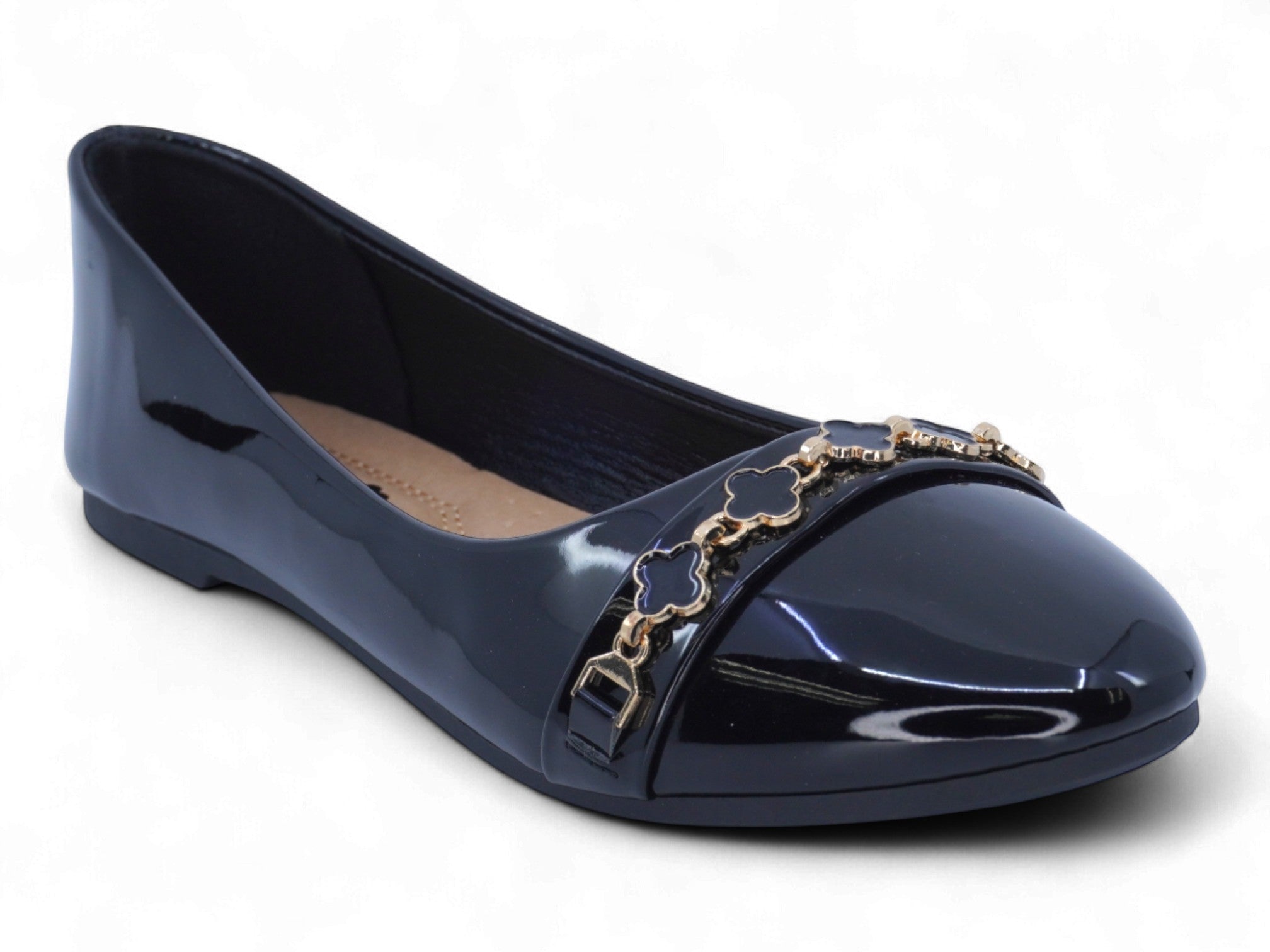 Women's Black Patent Clover Flat
