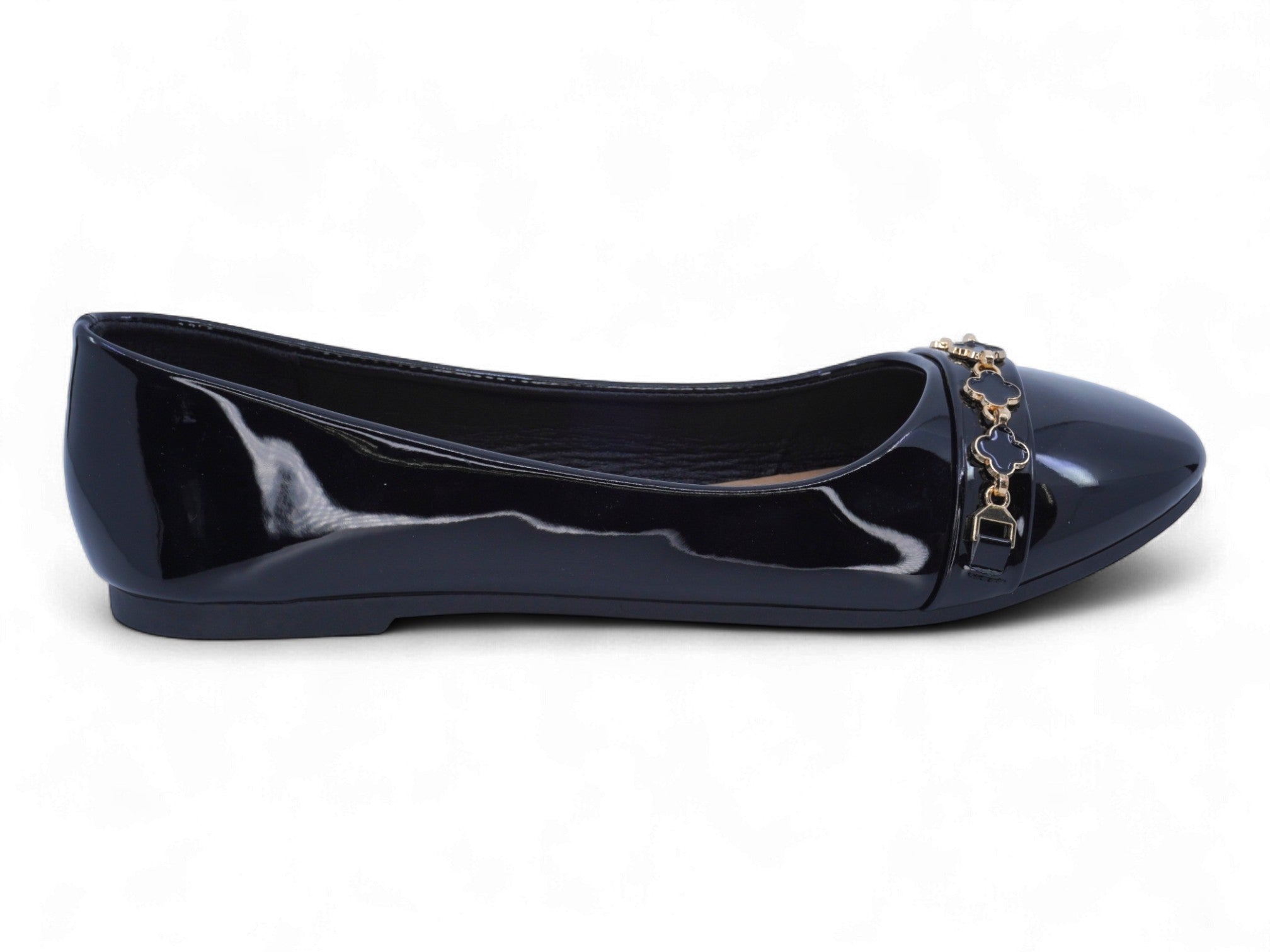 Women's Black Patent Clover Flat
