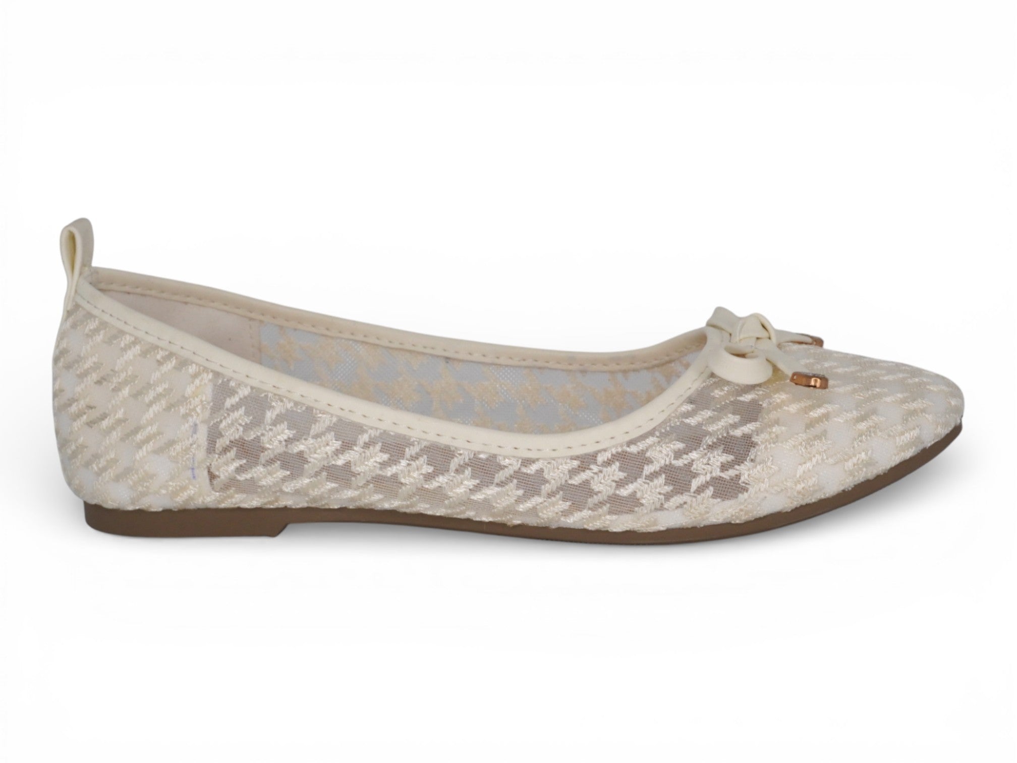 Women's Ivory Houndstooth Ballerina Flat