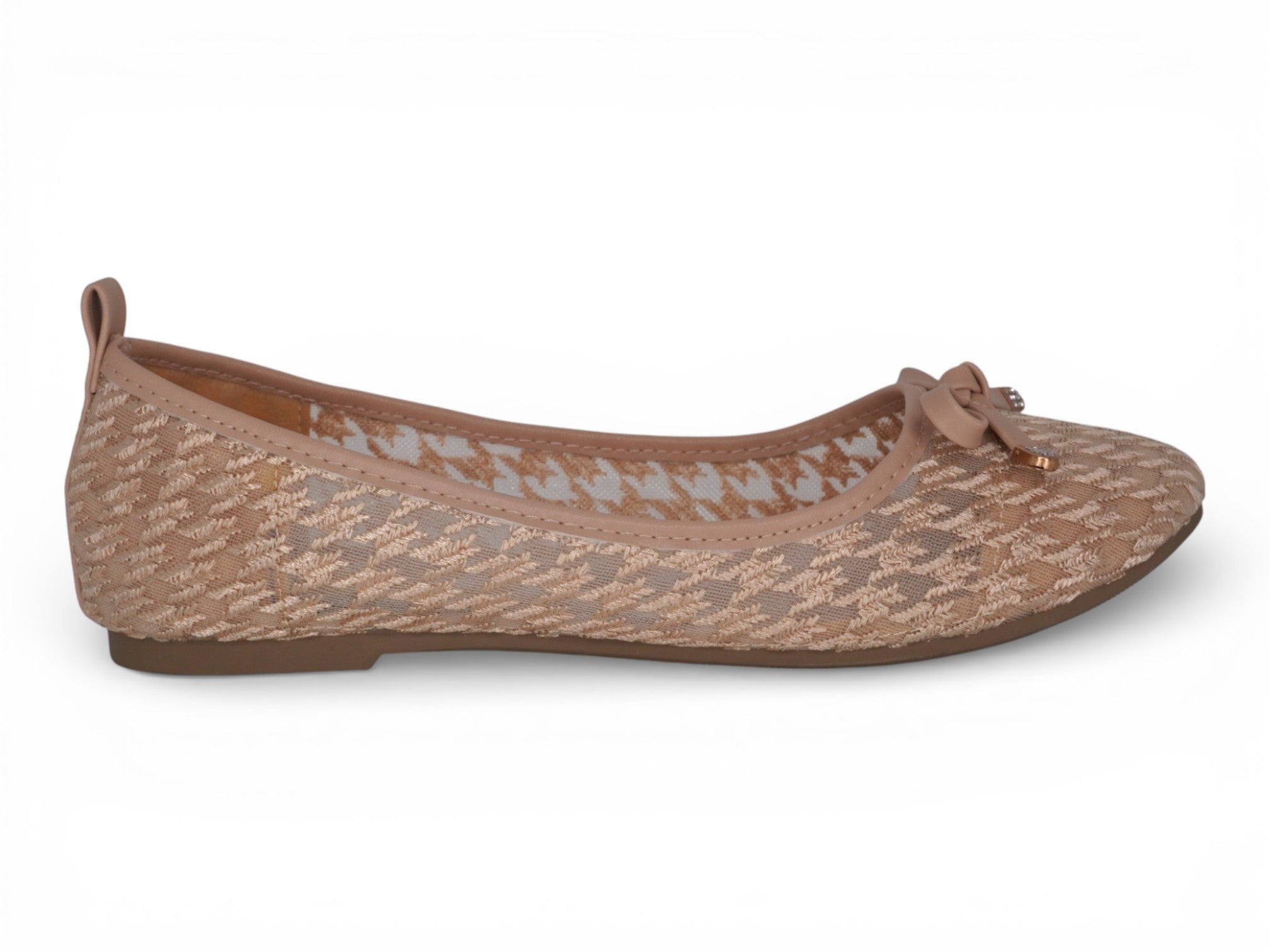 Women's Taupe Houndstooth Ballerina Flat