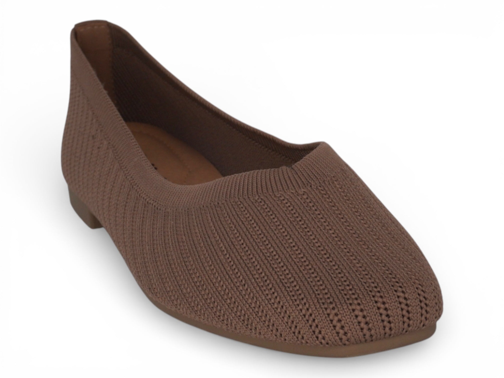 Women's Taupe Fly Knit Square Toe Flat