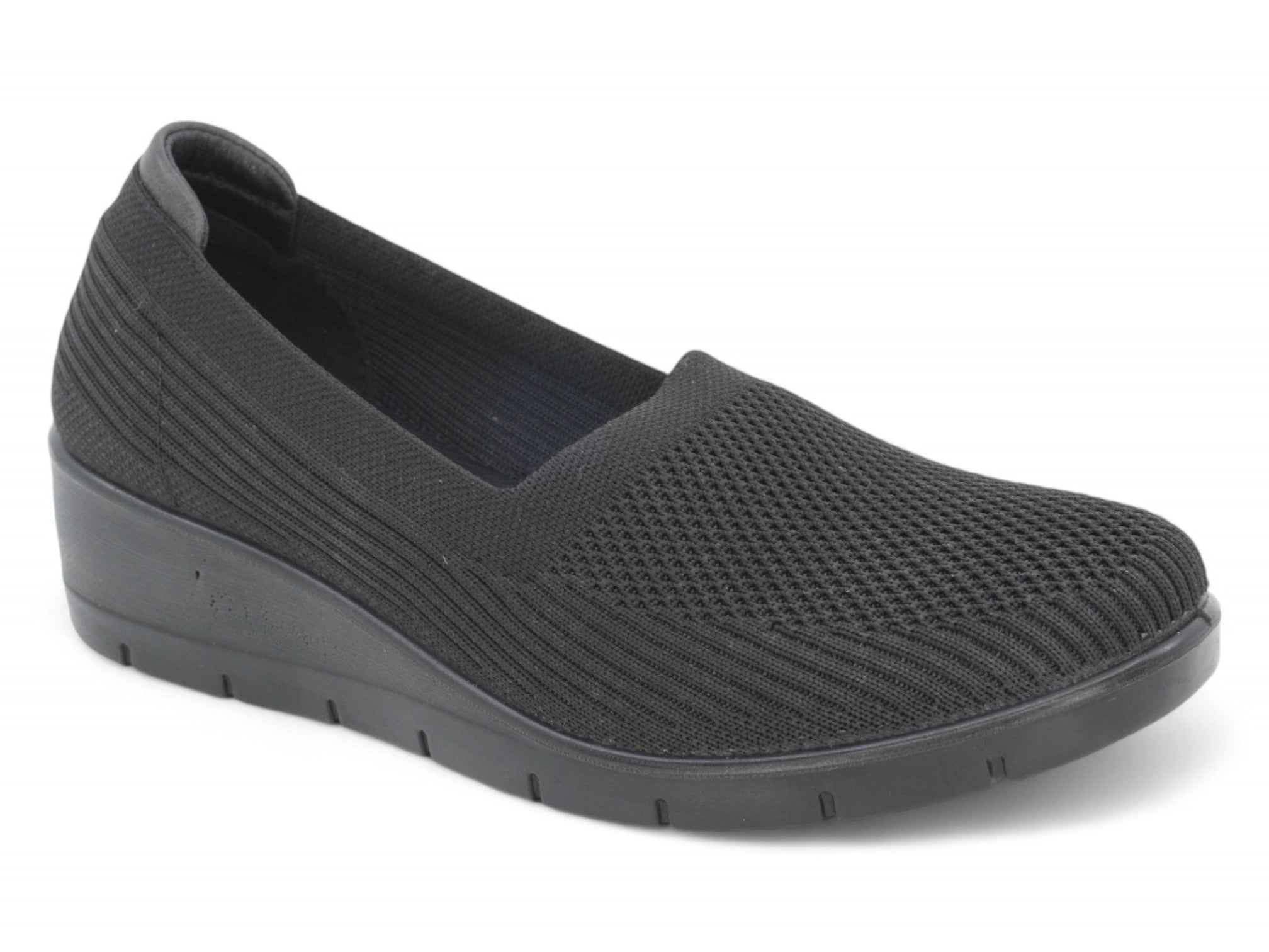 Women's Black Fly Knit Low Cut Wedge