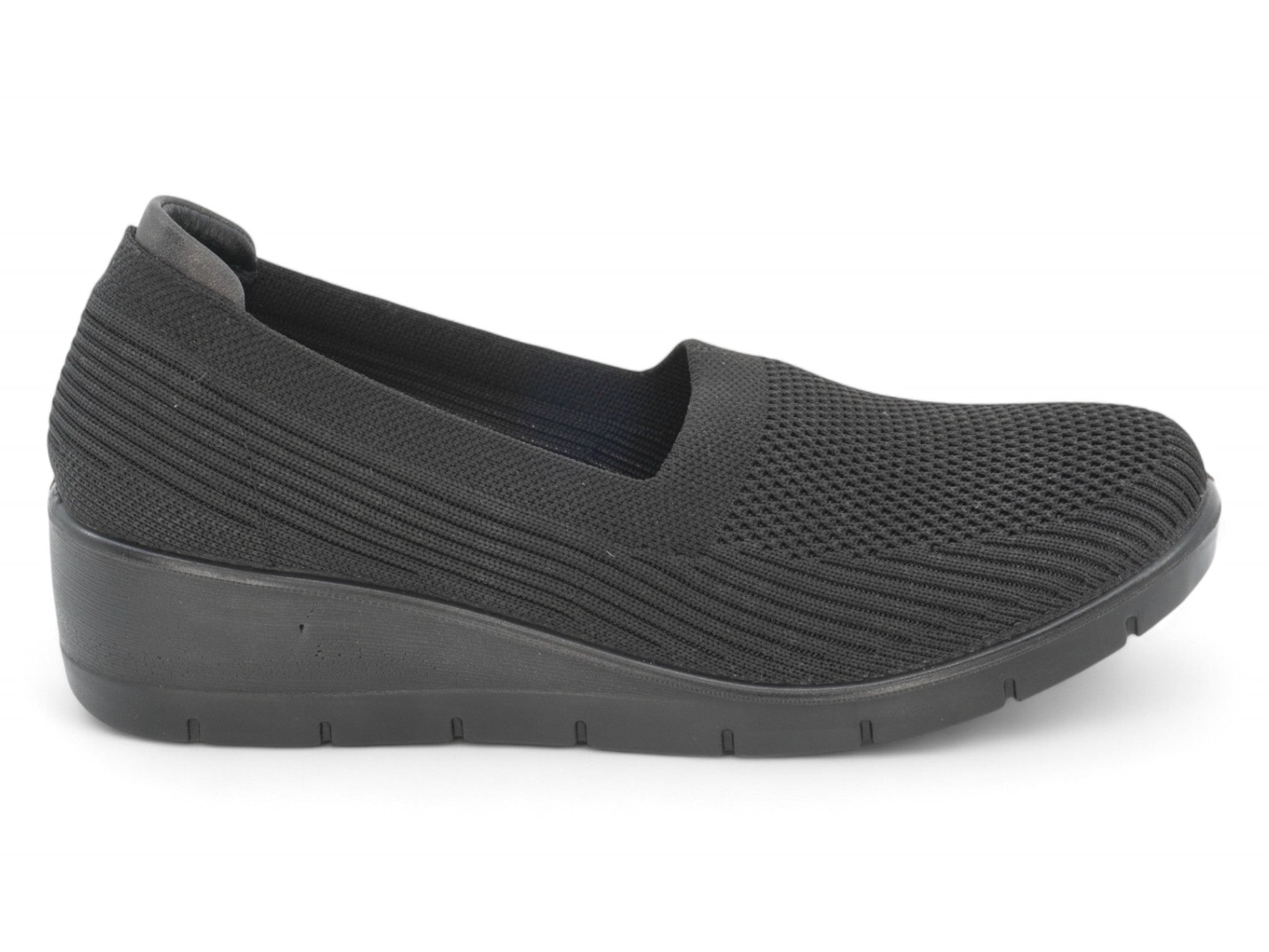 Women's Black Fly Knit Low Cut Wedge