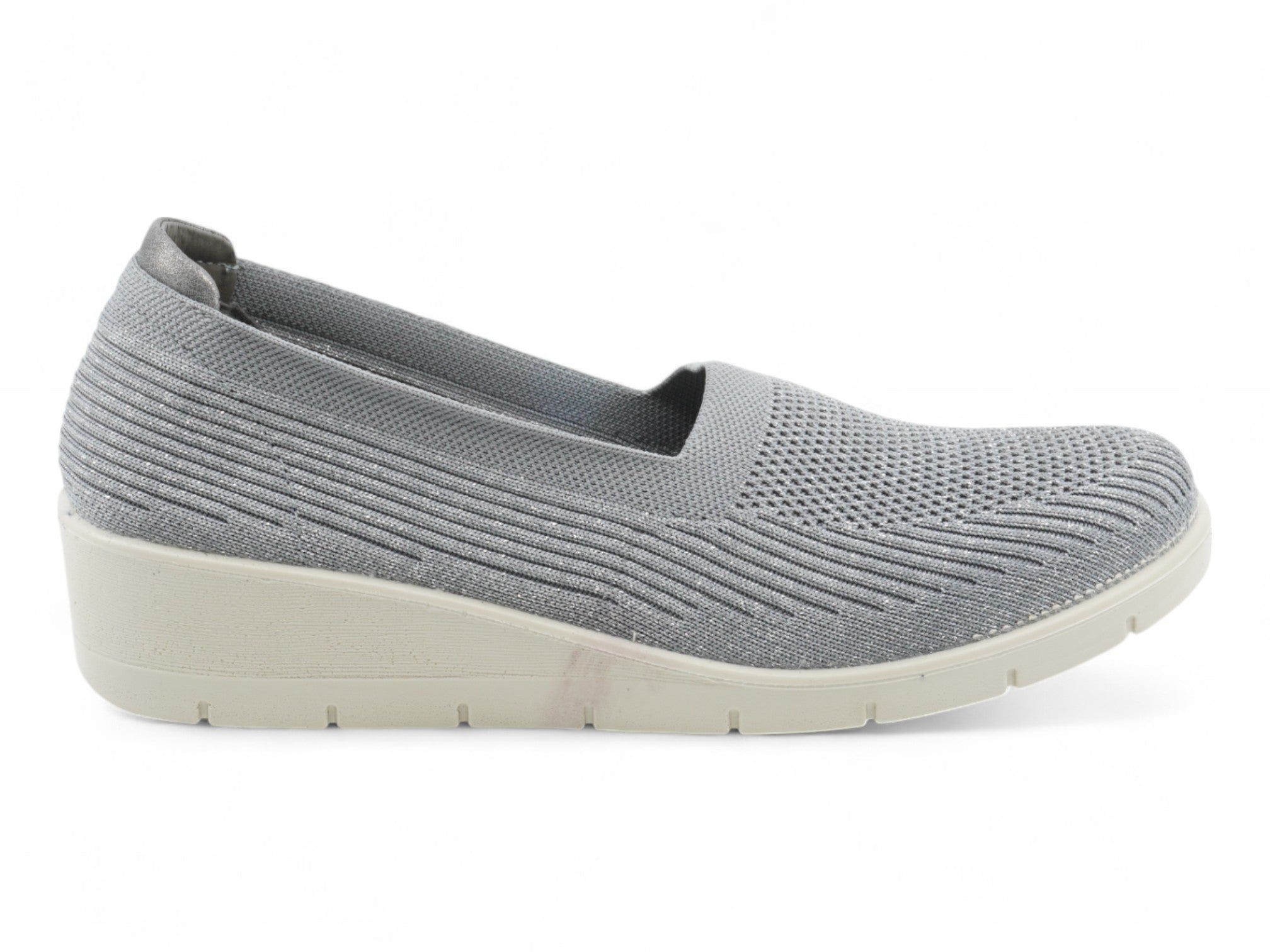 Women's Gray Fly Knit Low Cut Wedge