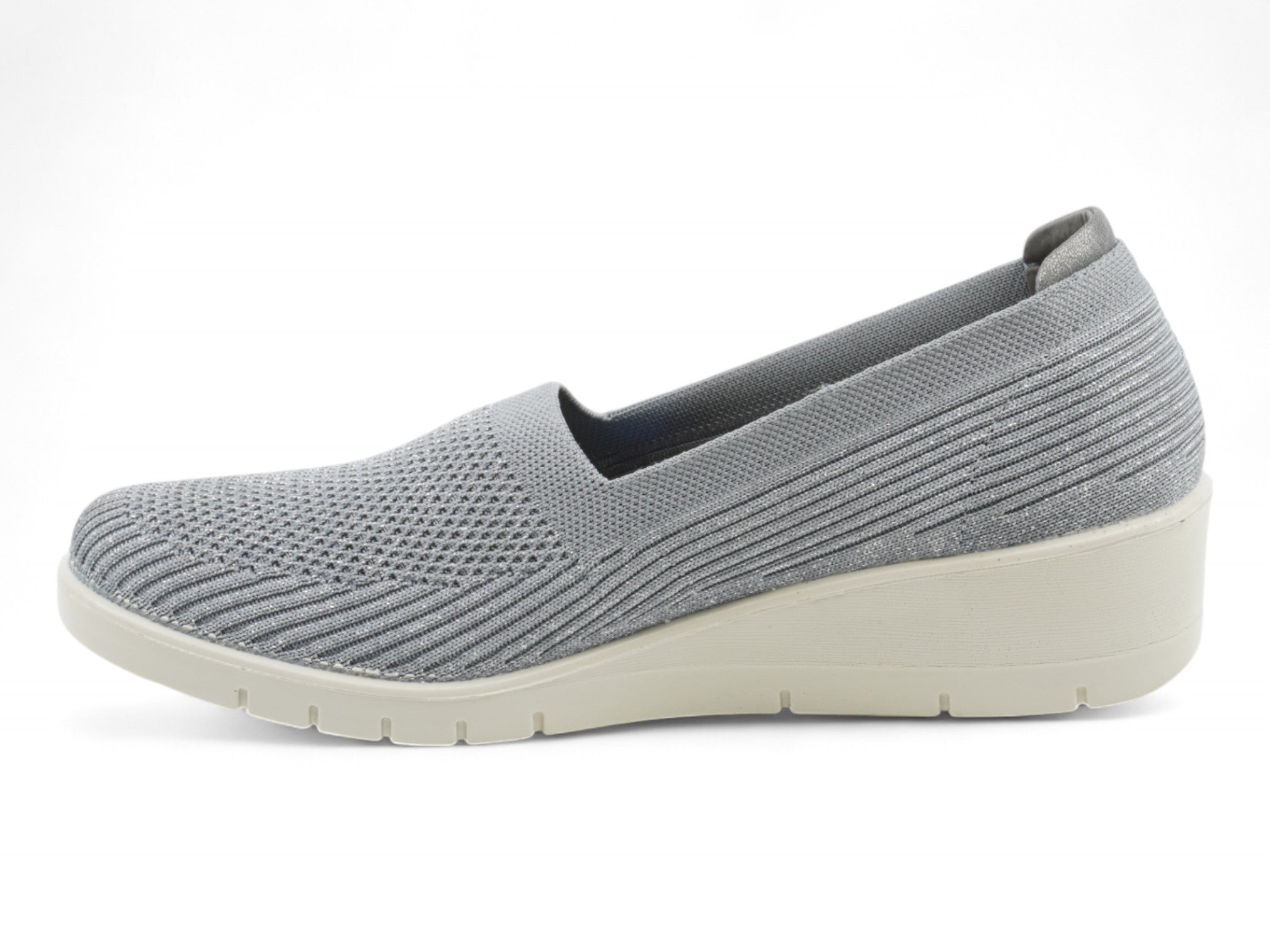 Women's Gray Fly Knit Low Cut Wedge
