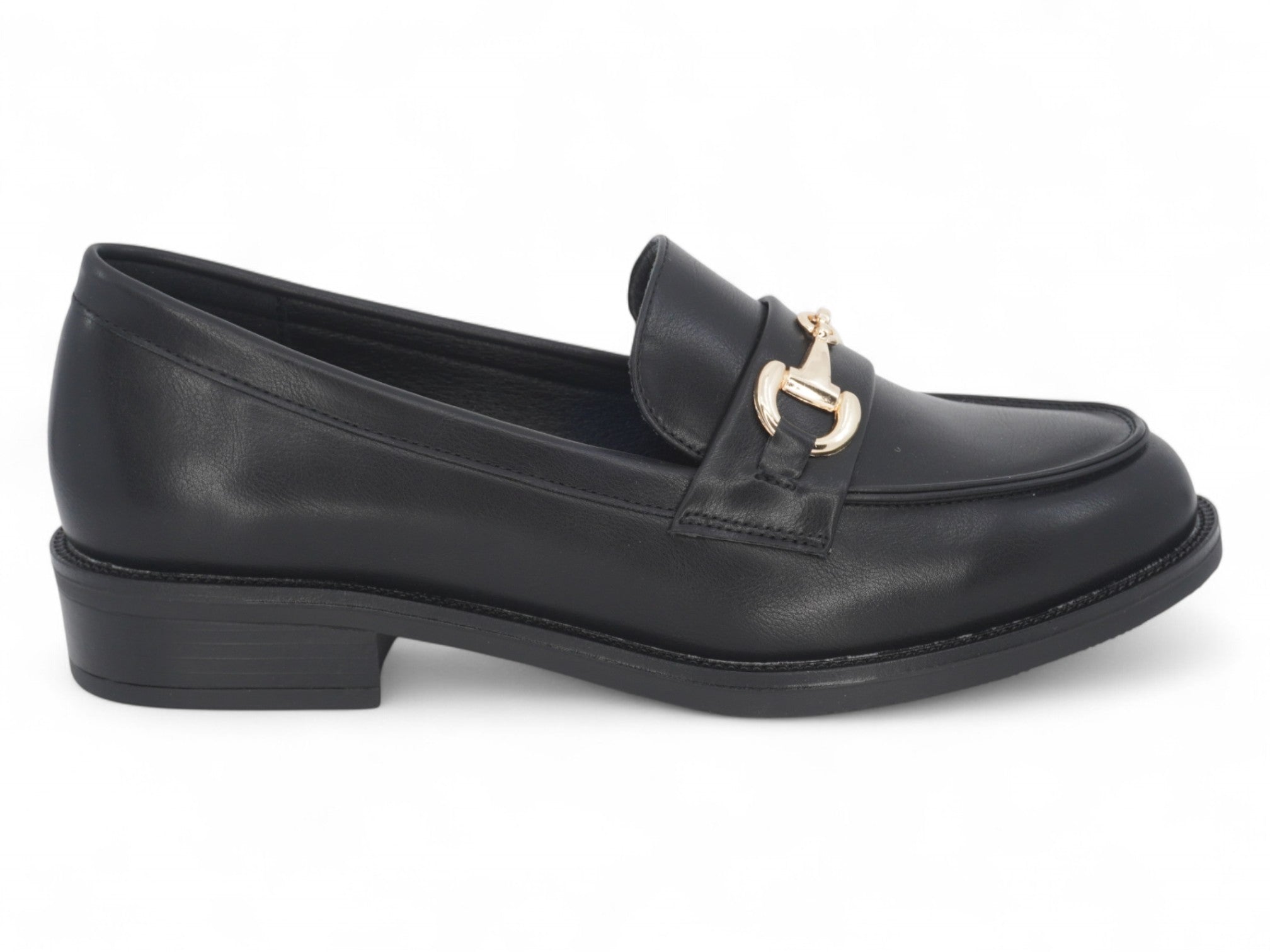 Women's Black Vegan Leather Buckle Loafer