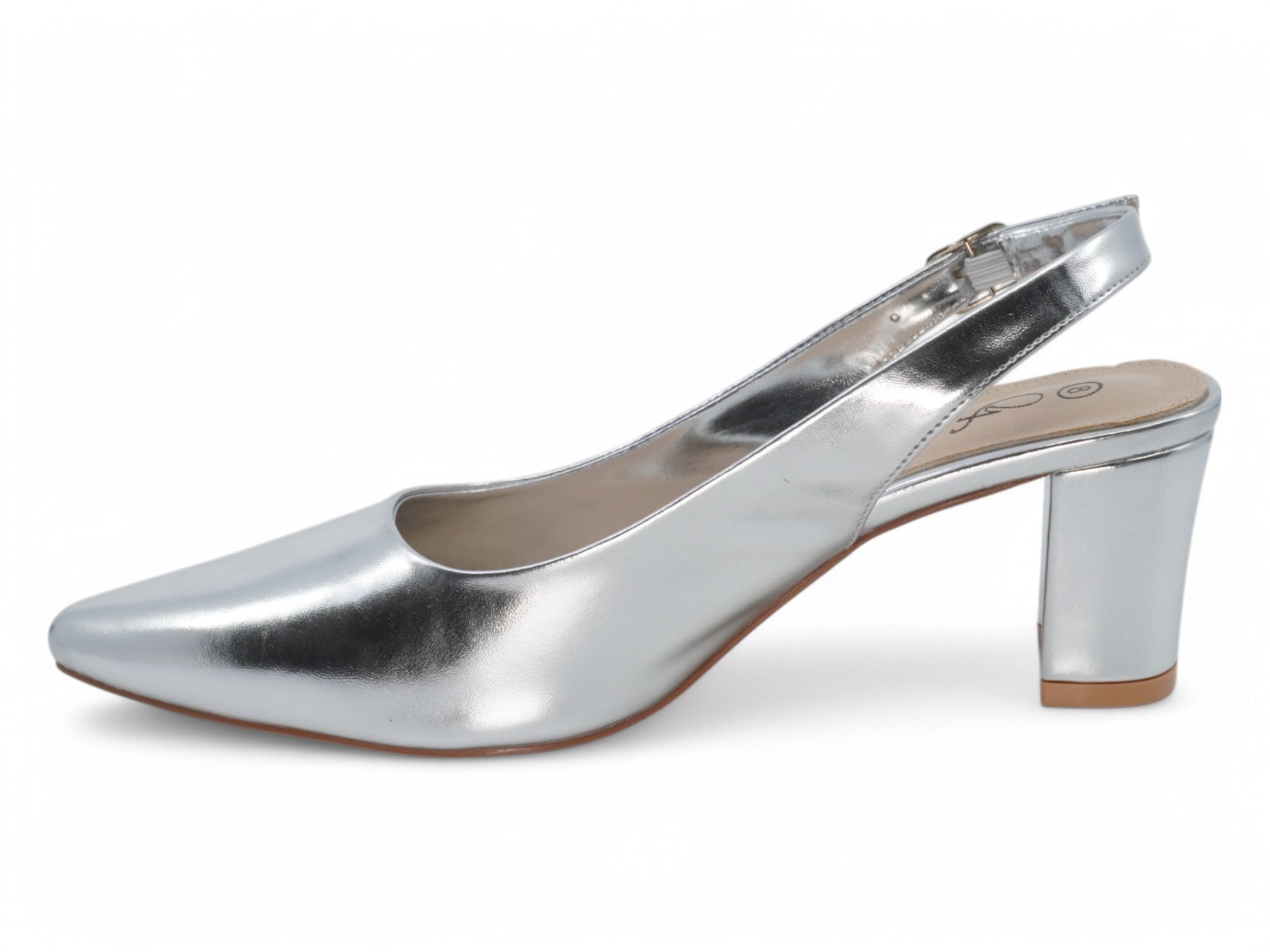 Women's Silver Vegan Leather Wide Width Heel
