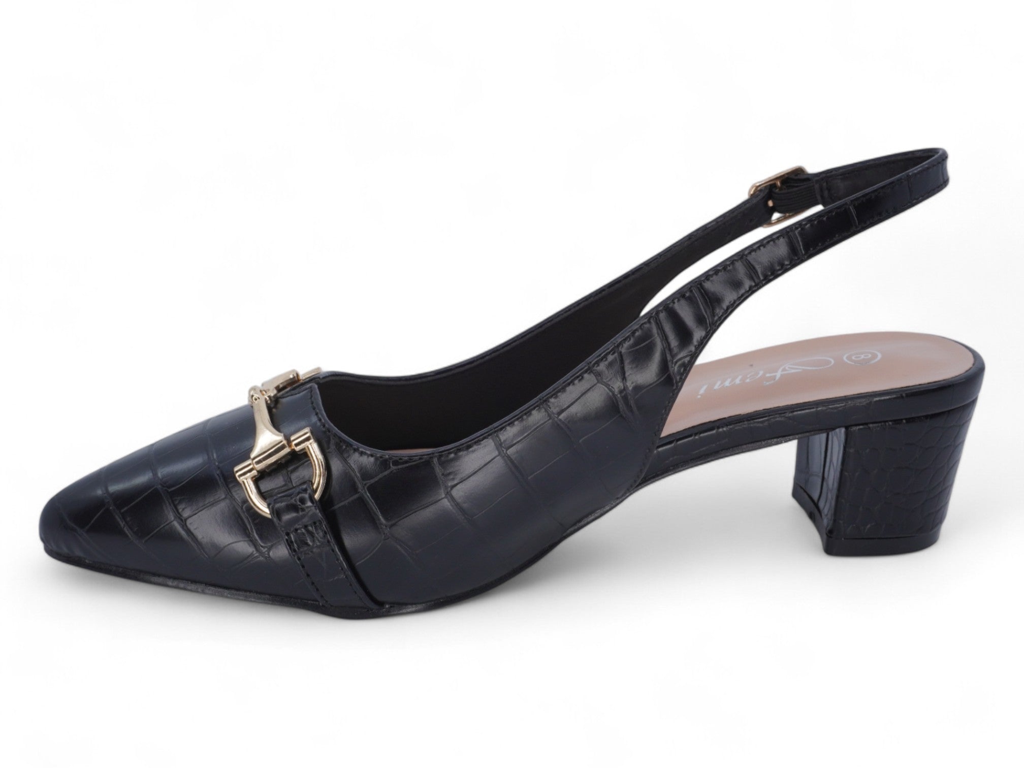 Women's Black Vegan Leather Wide Width Sling Back