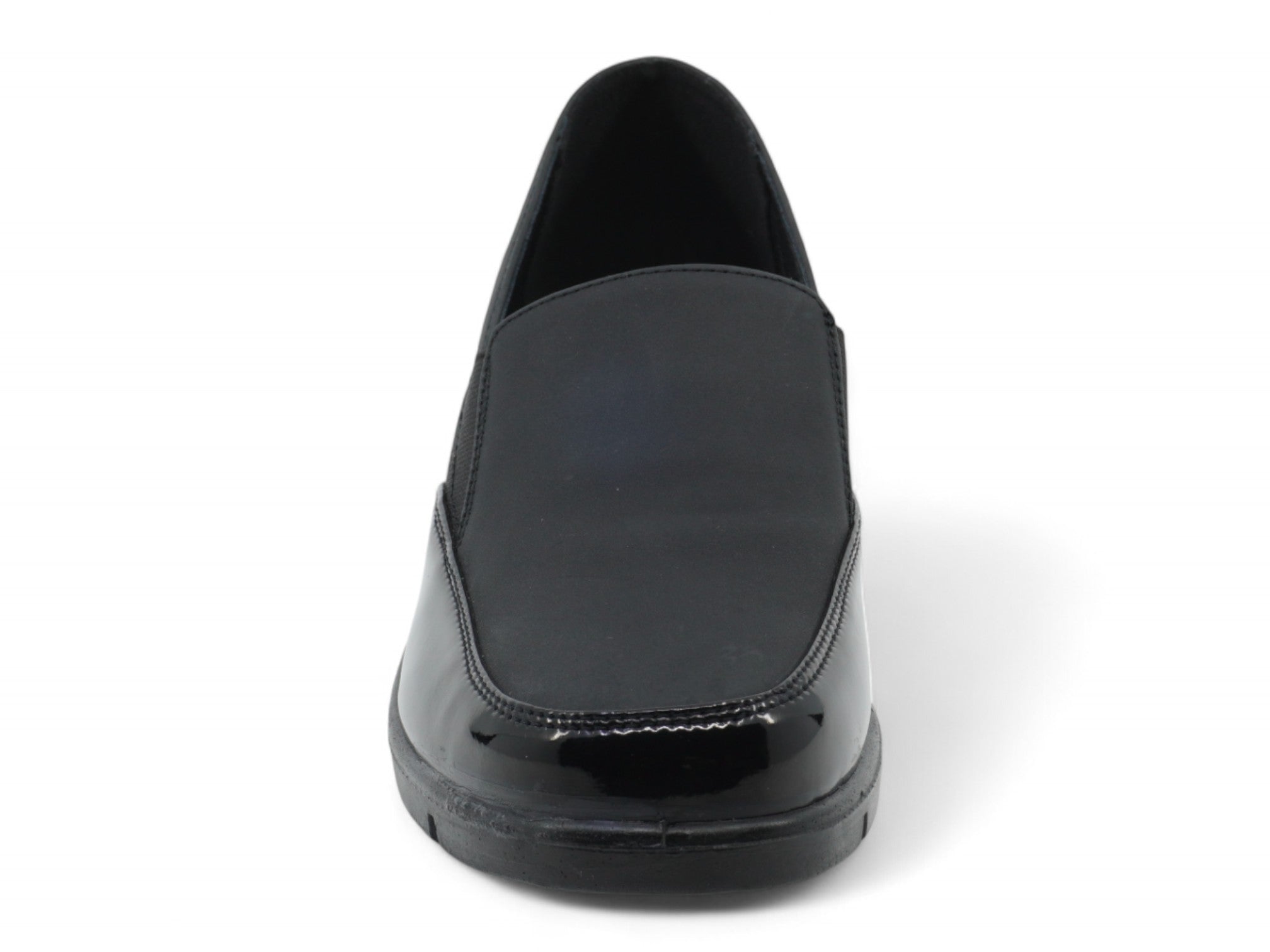 Women's Black Lycra & Patent Comfort Wedge