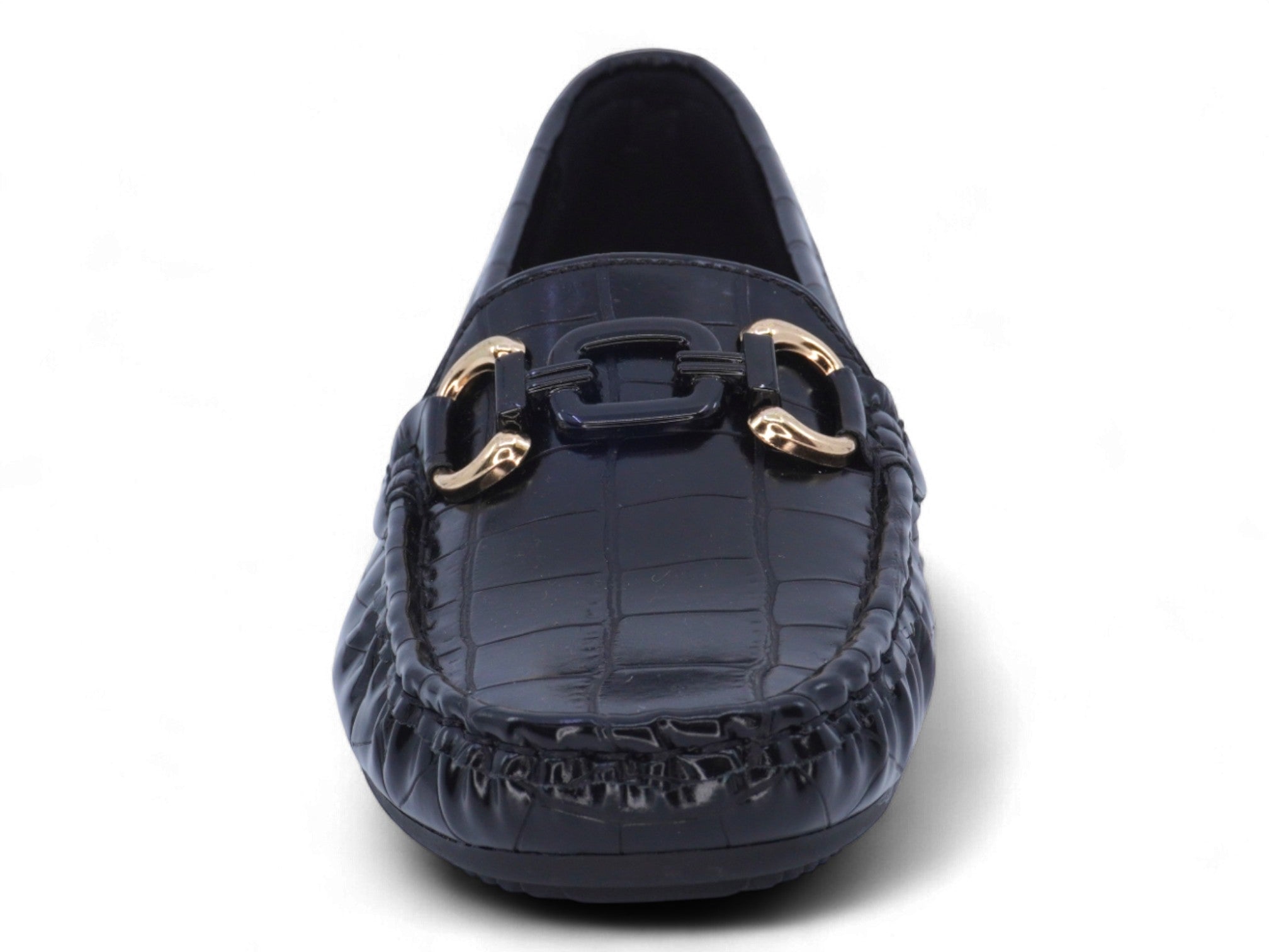 Women's Black Crocodile Wide Width Moccasin