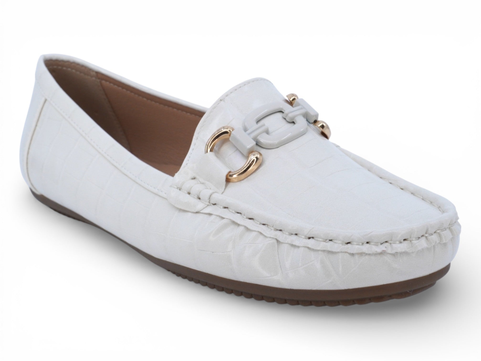 Women's Ivory Crocodile Wide Width Moccasin
