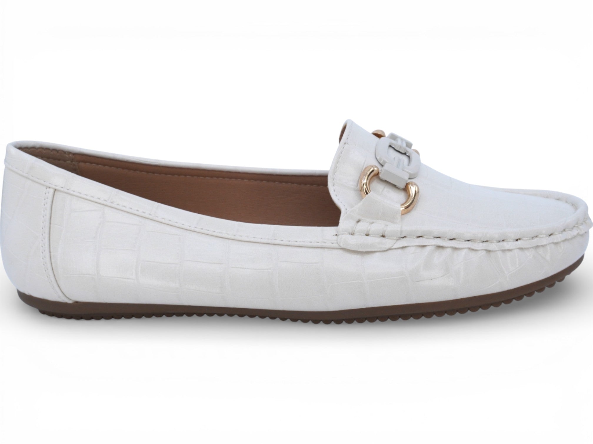Women's Ivory Crocodile Wide Width Moccasin
