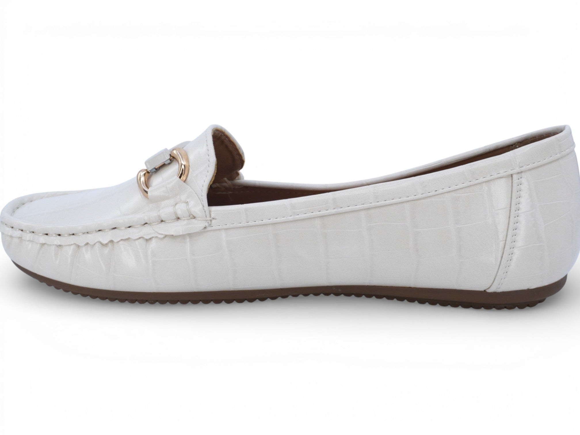 Women's Ivory Crocodile Wide Width Moccasin