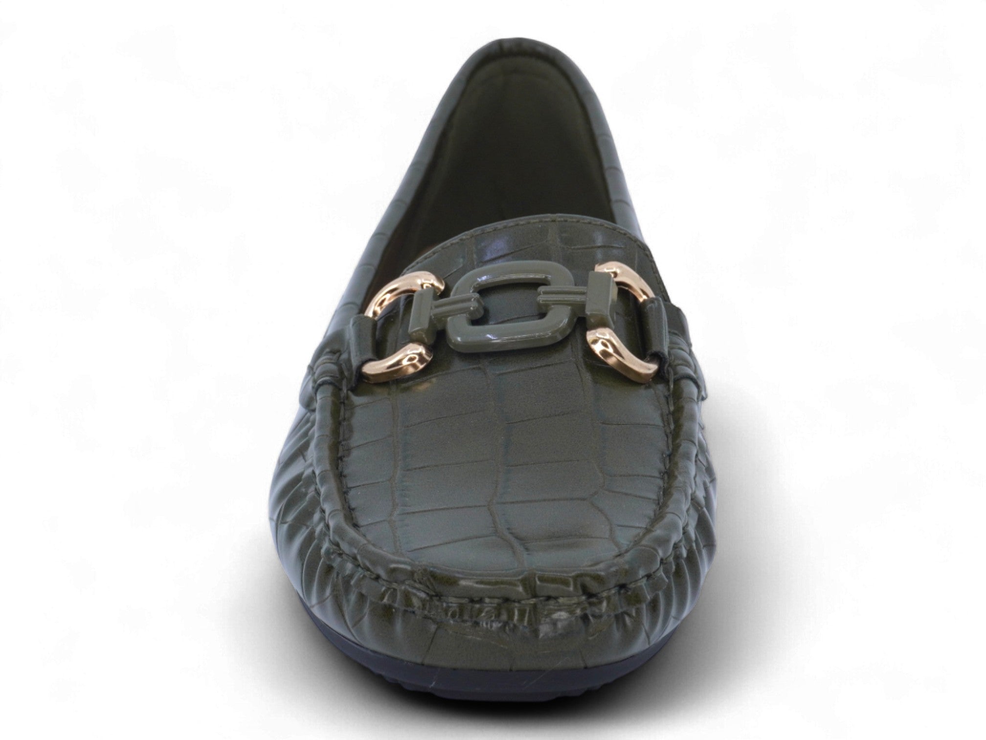 Women's Olive Crocodile Wide Width Moccasin