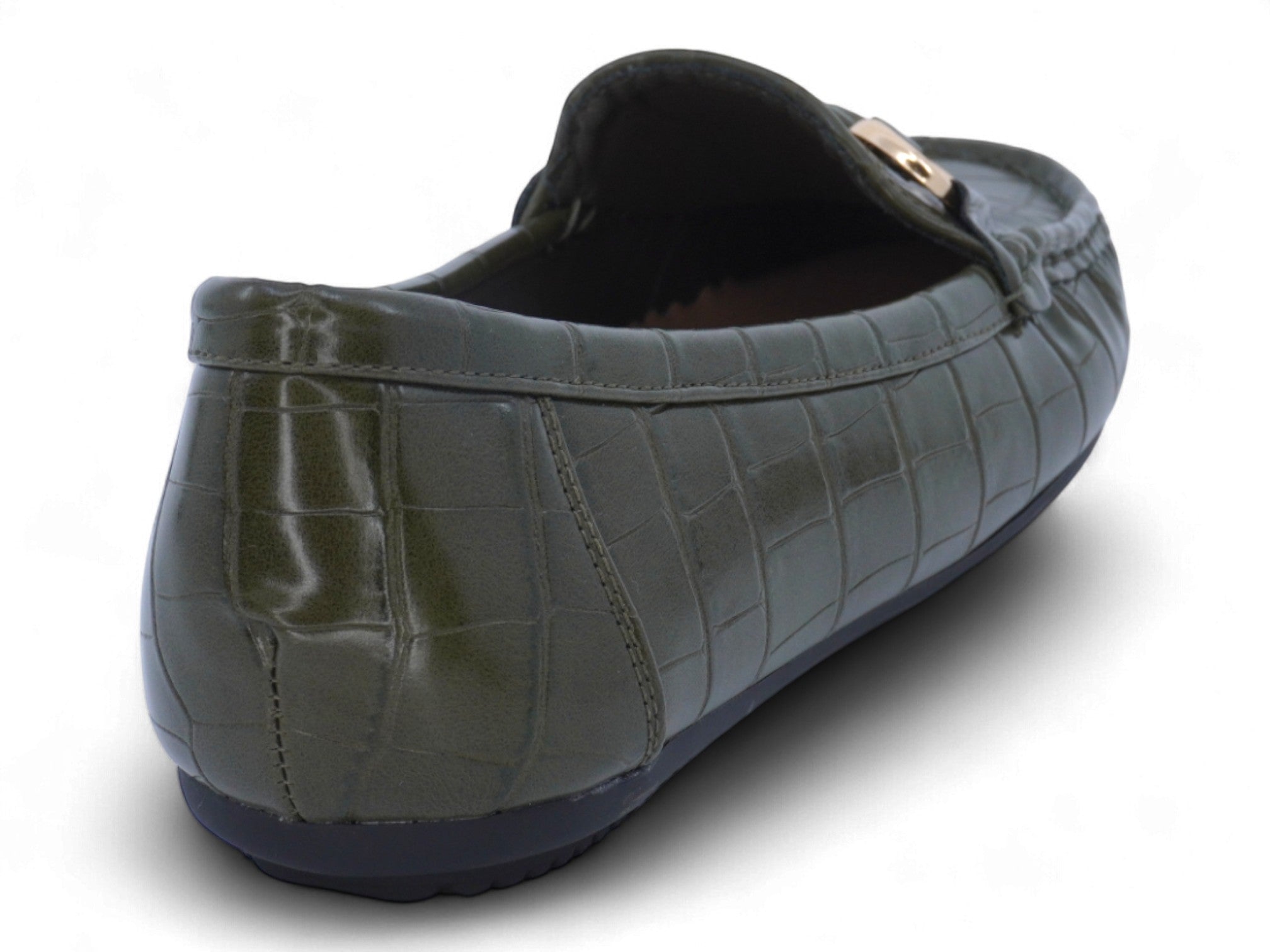 Women's Olive Crocodile Wide Width Moccasin