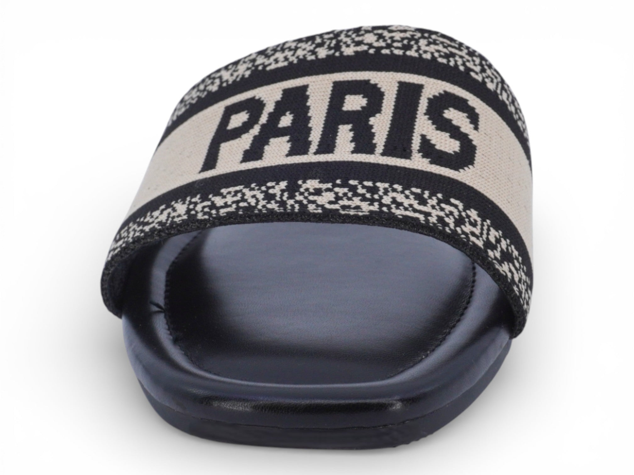 Women's Black & Beige Elastic Paris Flat Sandal