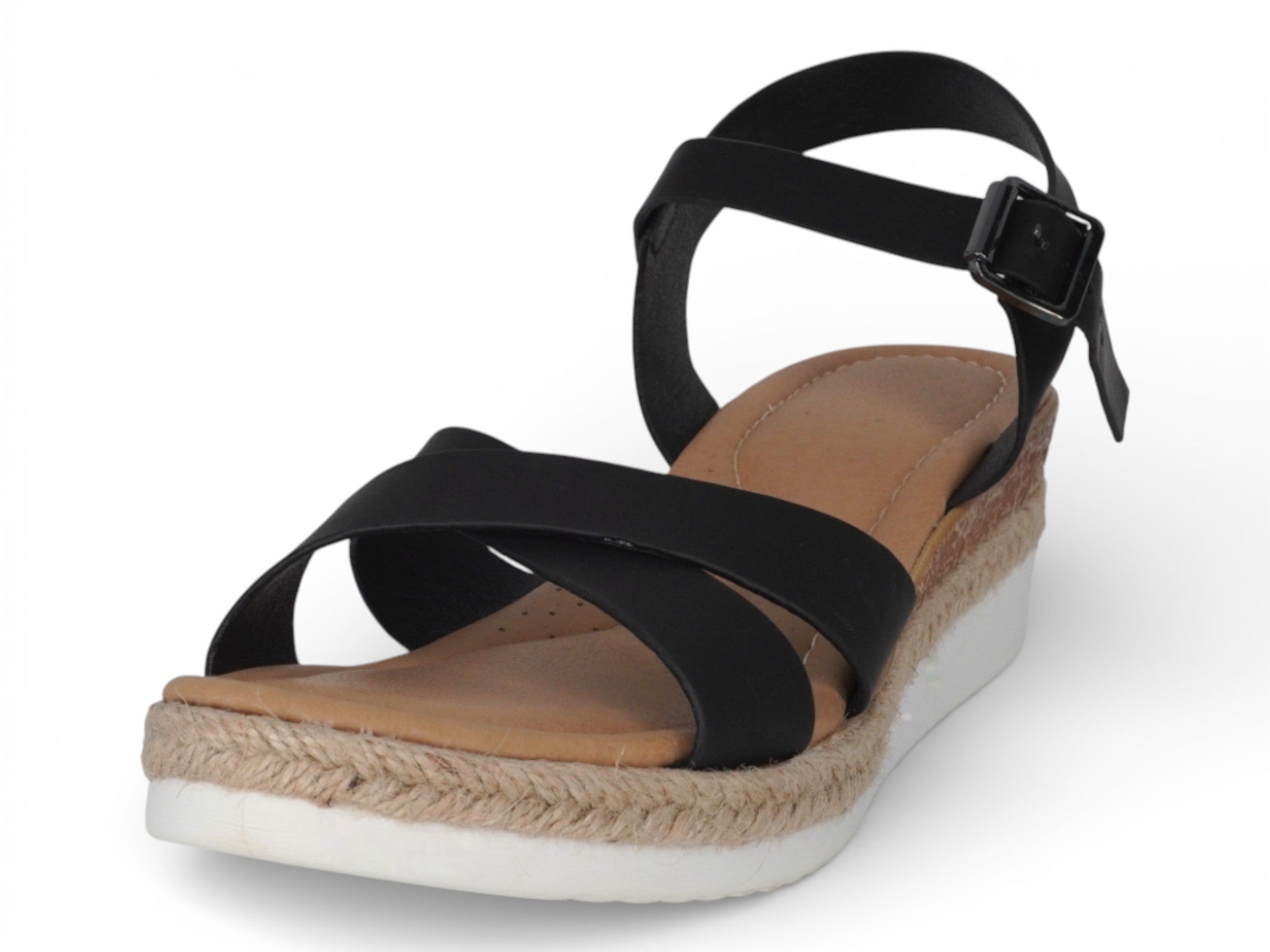 Women's Black Cross Strap Leighton Wedge
