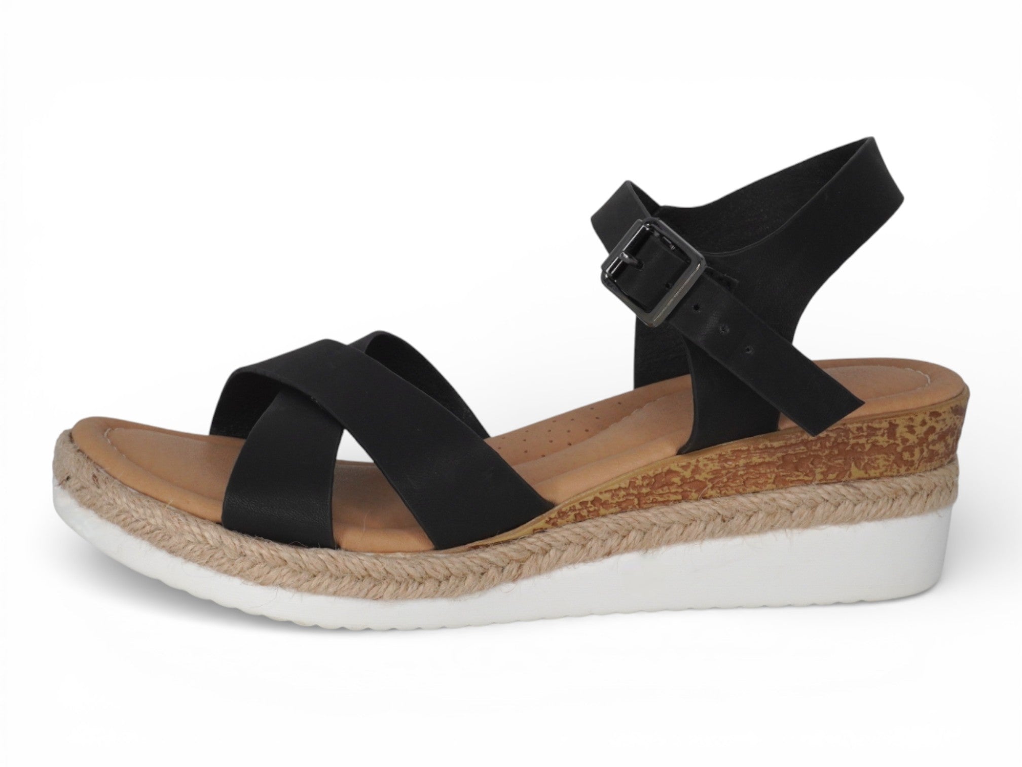Women's Black Cross Strap Leighton Wedge