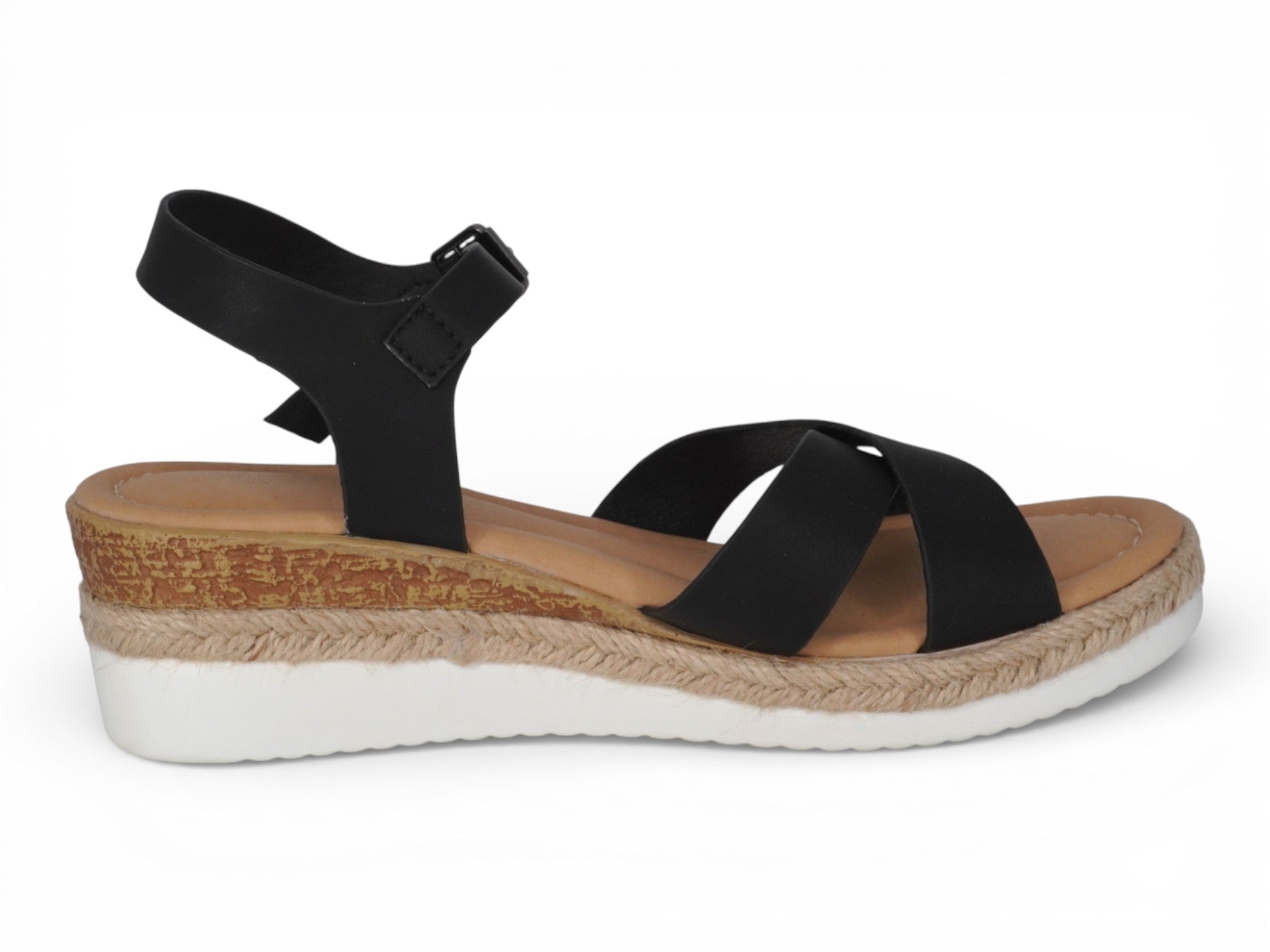 Women's Black Cross Strap Leighton Wedge