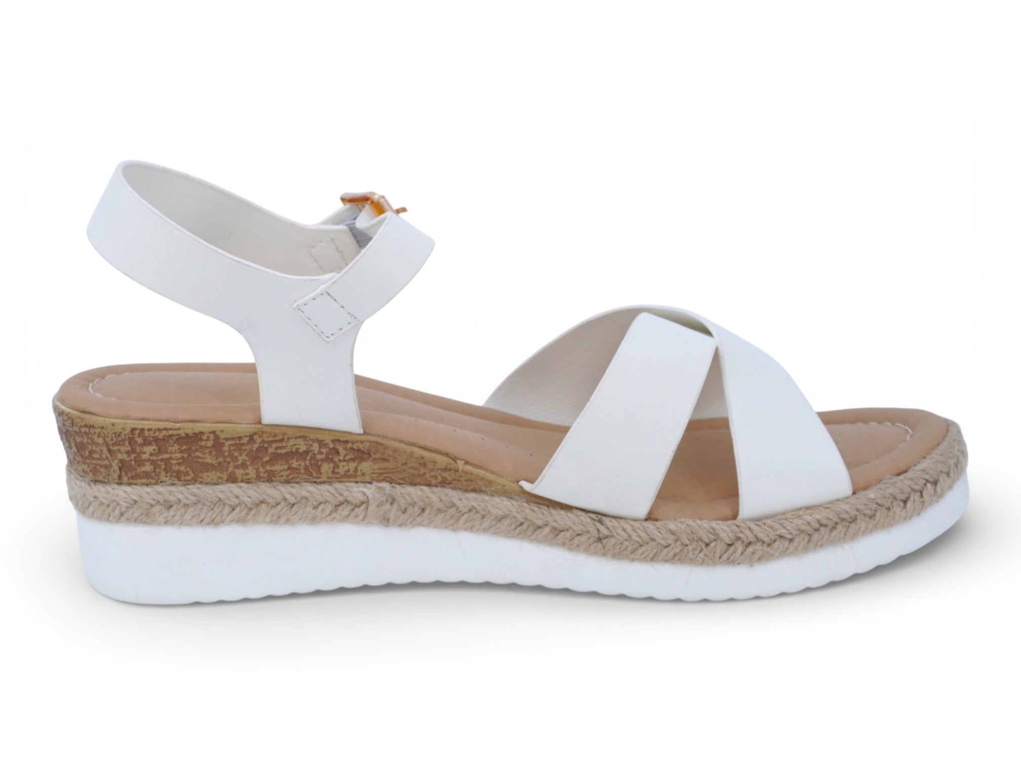 Women's White Cross Strap Leighton Wedge