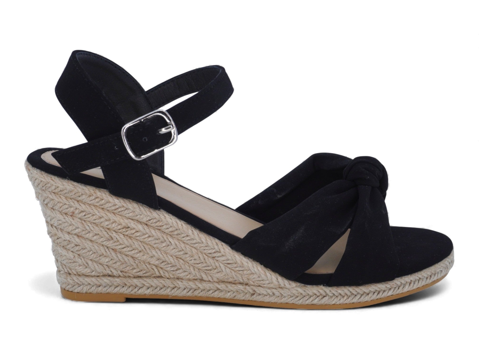 Women's Black Knotted Espadrille Wedge