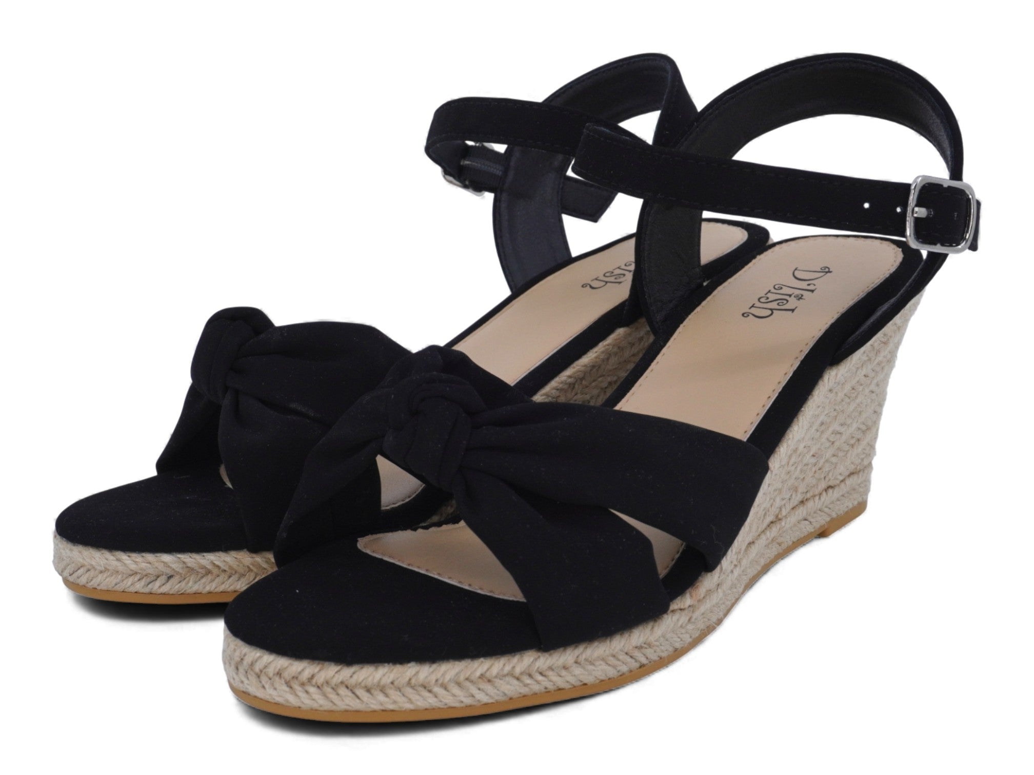 Women's Black Knotted Espadrille Wedge