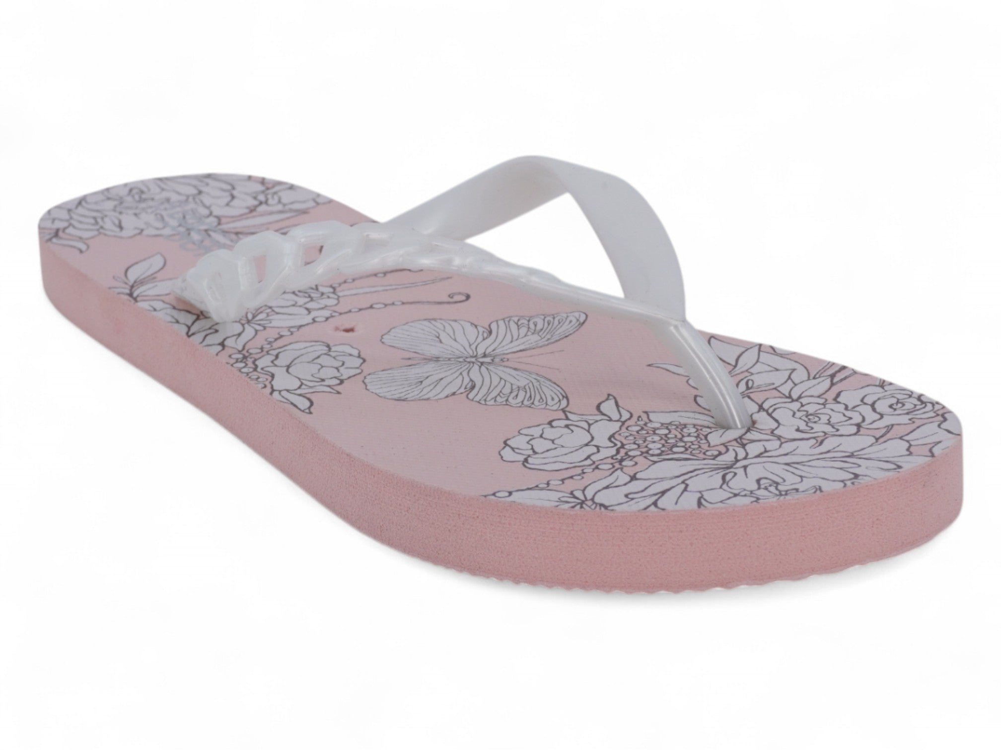 Women's Pink & White Butterfly Flip Flops