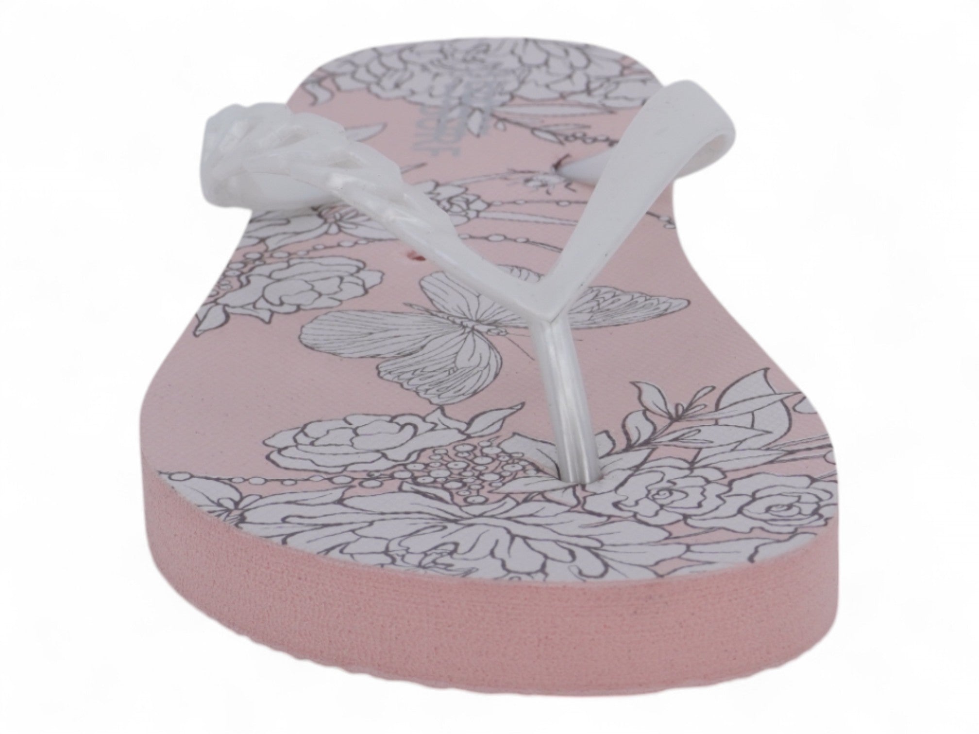 Women's Pink & White Butterfly Flip Flops