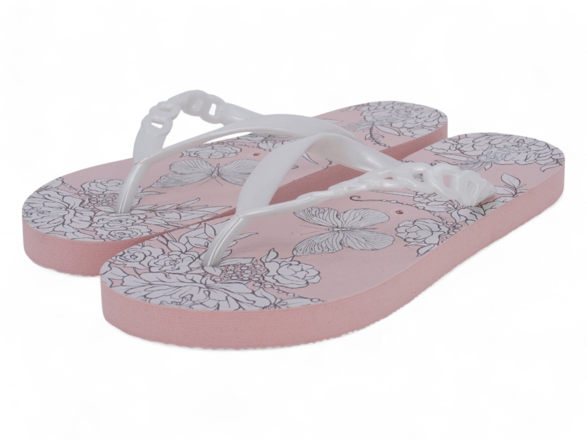 Women's Pink & White Butterfly Flip Flops