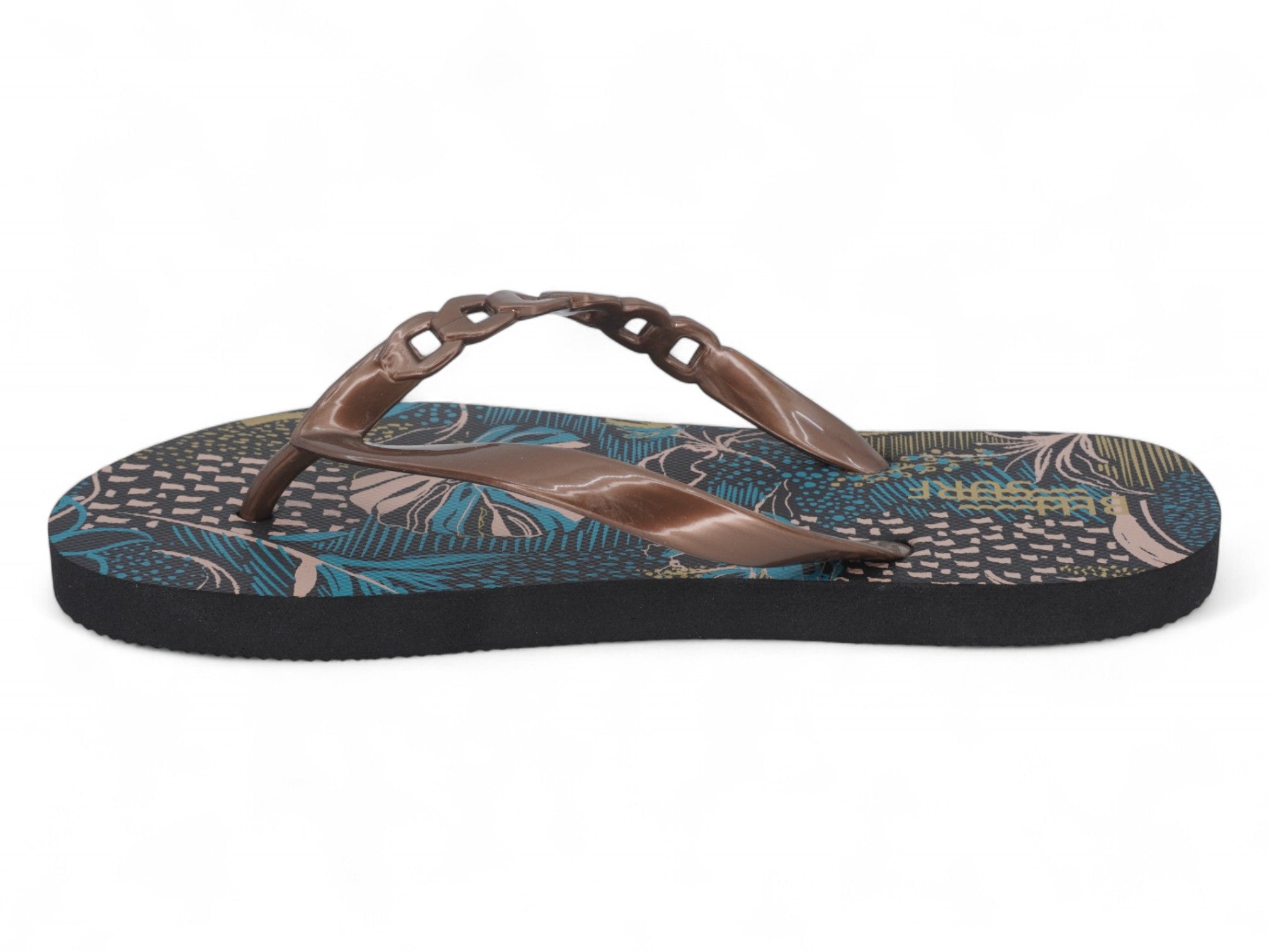Women's Green & Gold Palm Print Flip Flops