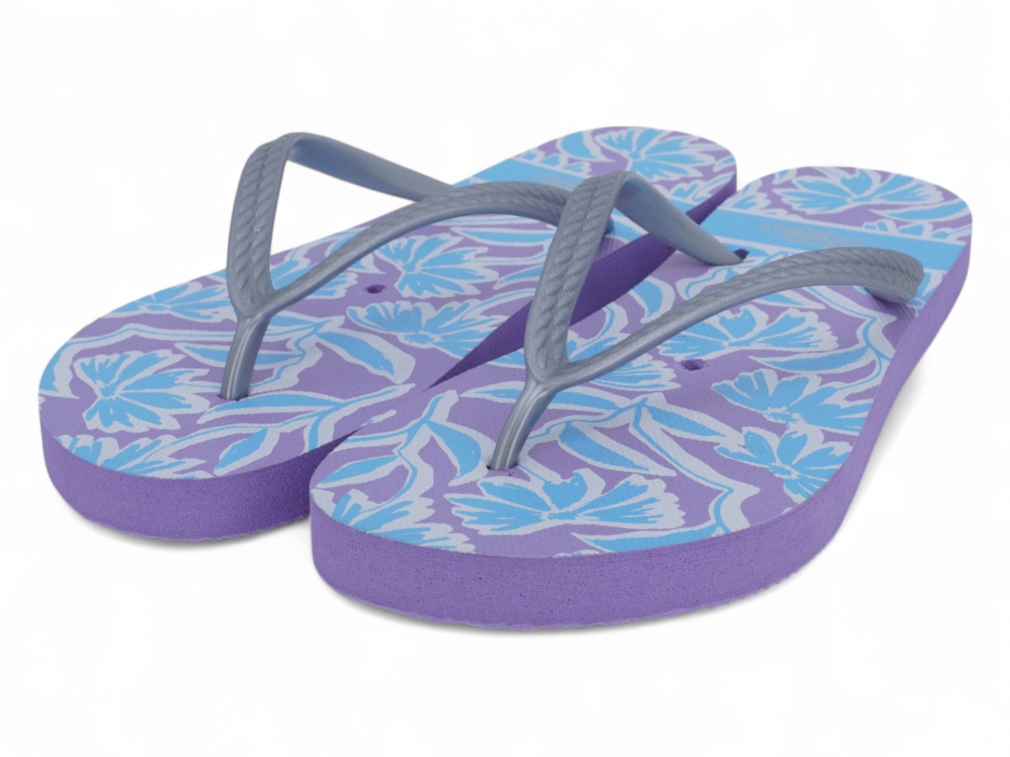 Women's Blue Leaf Print Flip Flops