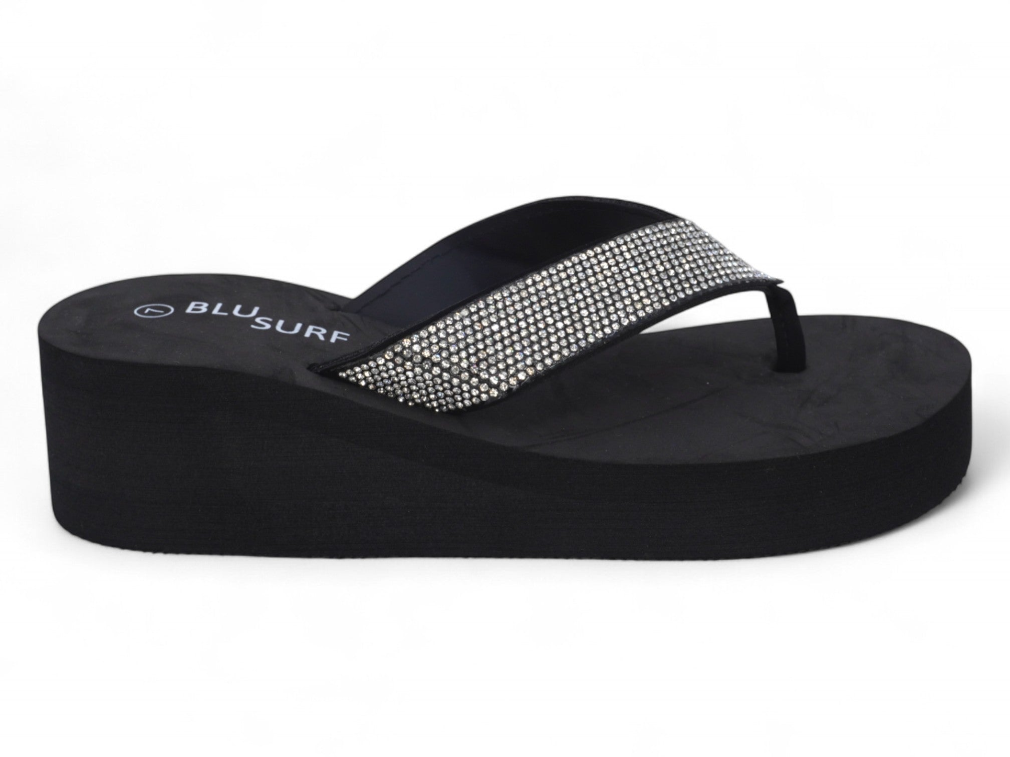 Women's Black Platform CZ Flip Flop