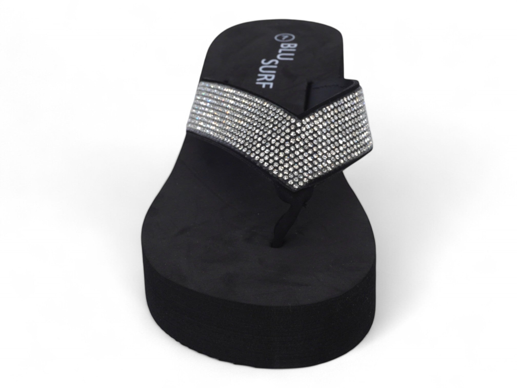 Women's Black Platform CZ Flip Flop