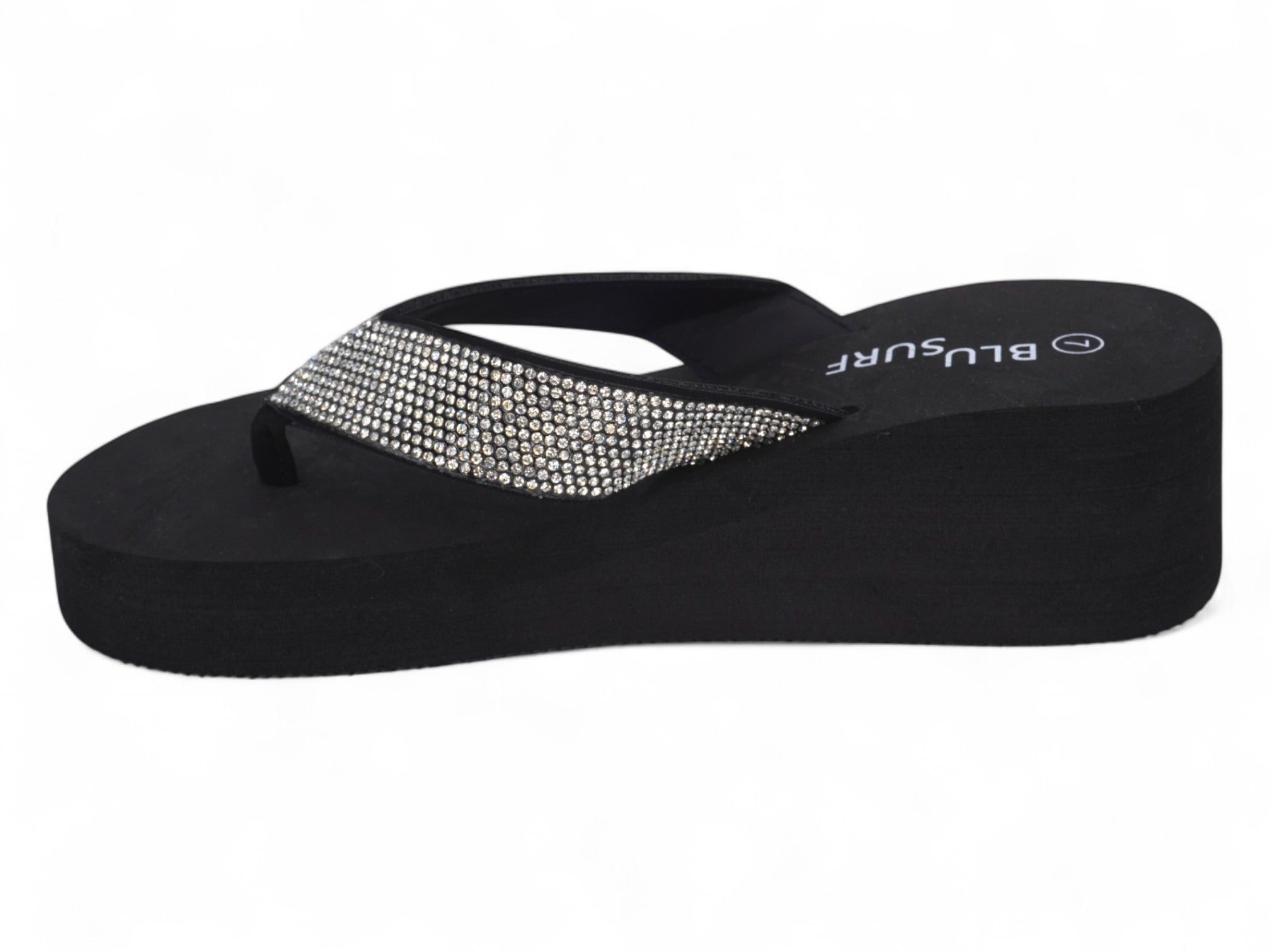 Women's Black Platform CZ Flip Flop