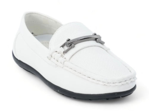 Boys' White Moccasin Slip On