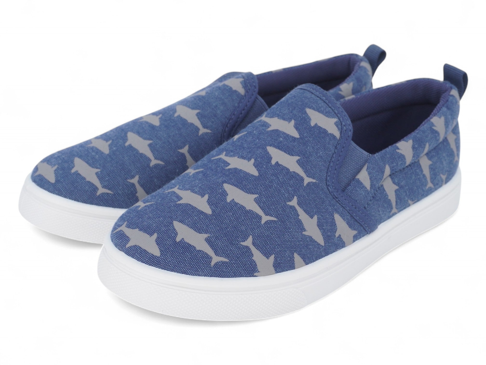 Boys' Blue Shark Canvas Slip On