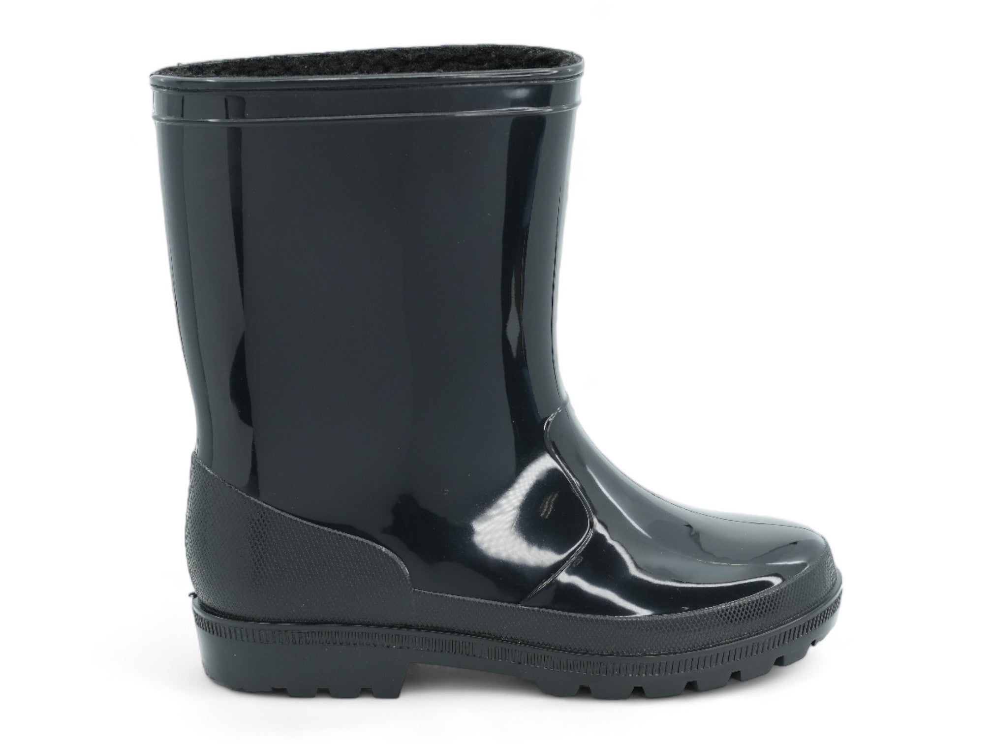 Boys' Black Glossy Sherpa Rainboot