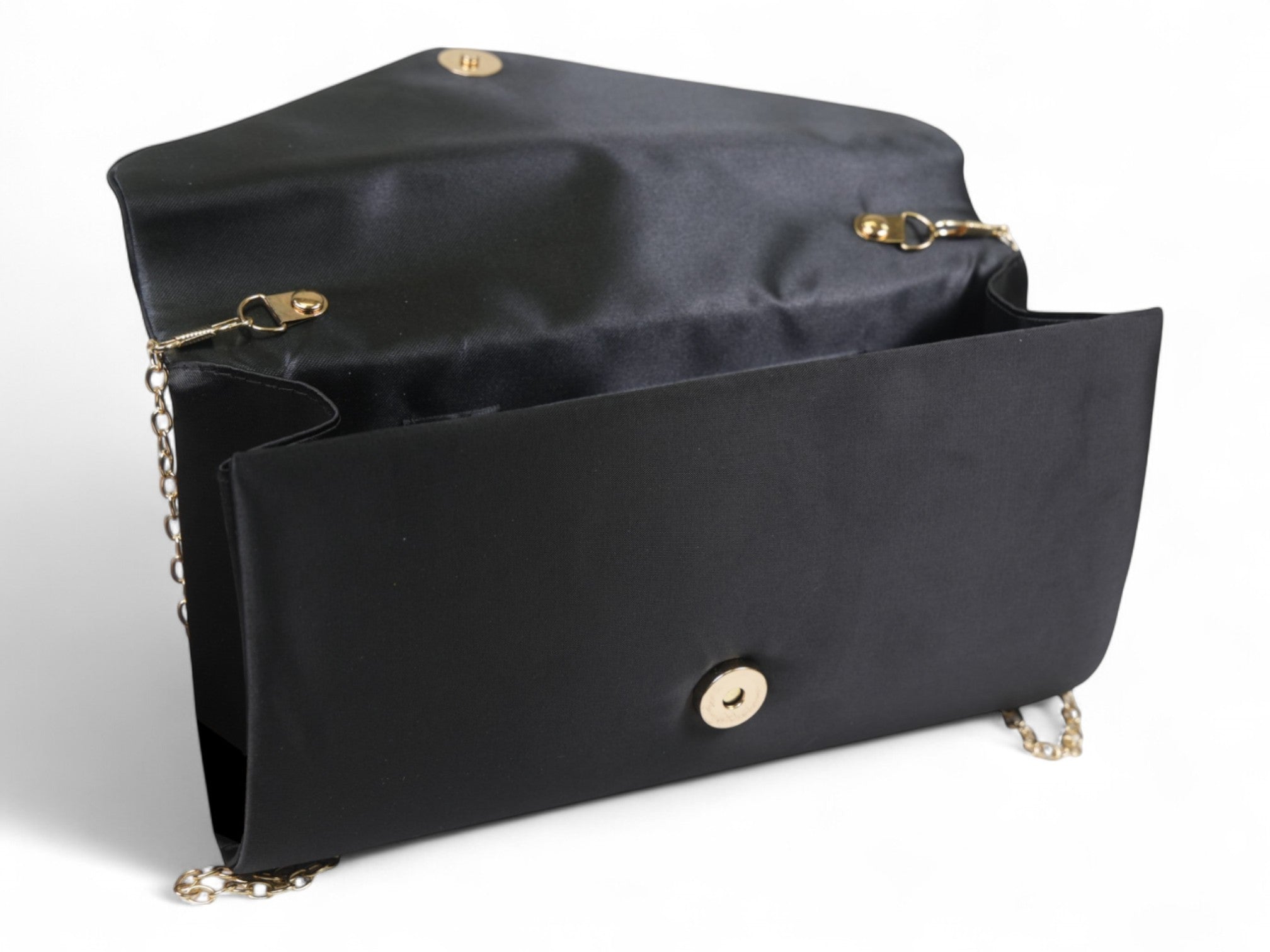 Black Satin Pearl Brooch Clutch