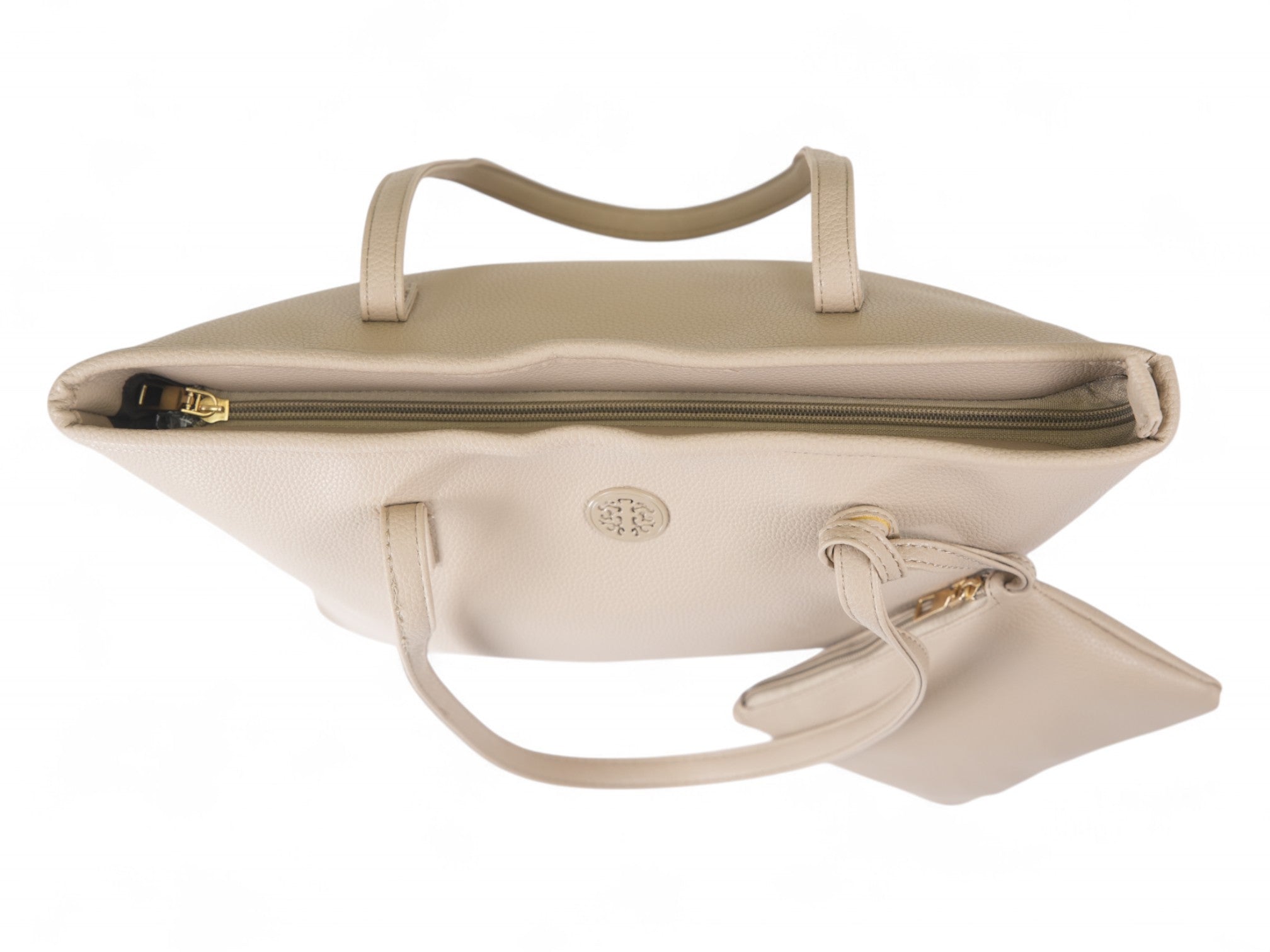 Taupe carry all tote with wallet