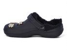 Black Faux Fur Lined Gold Charm Clogs