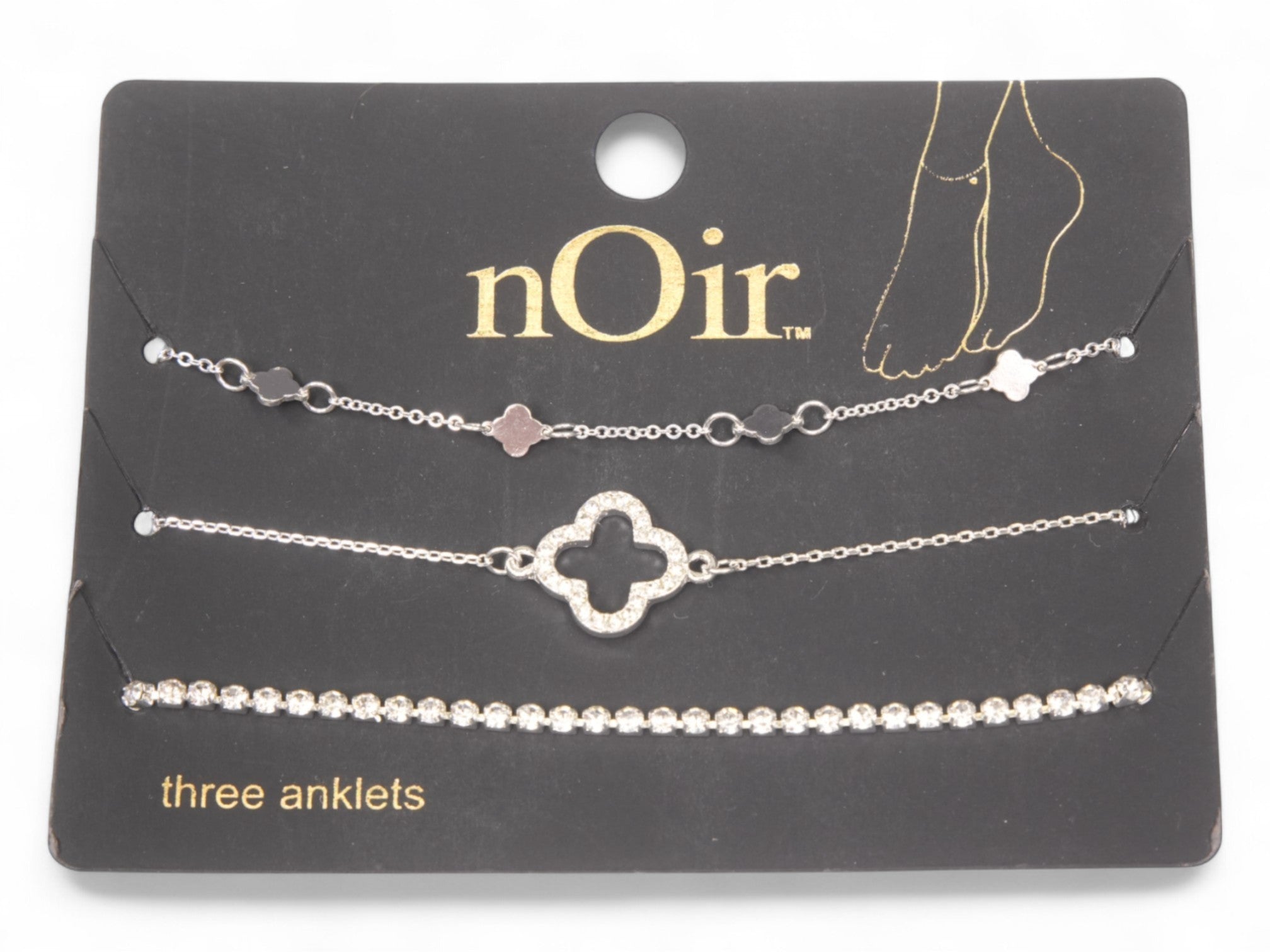 Silver Clover Anklet Set
