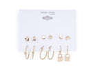 Lock & Star Gold Stud and Hoop Earrings - 6 Pairs