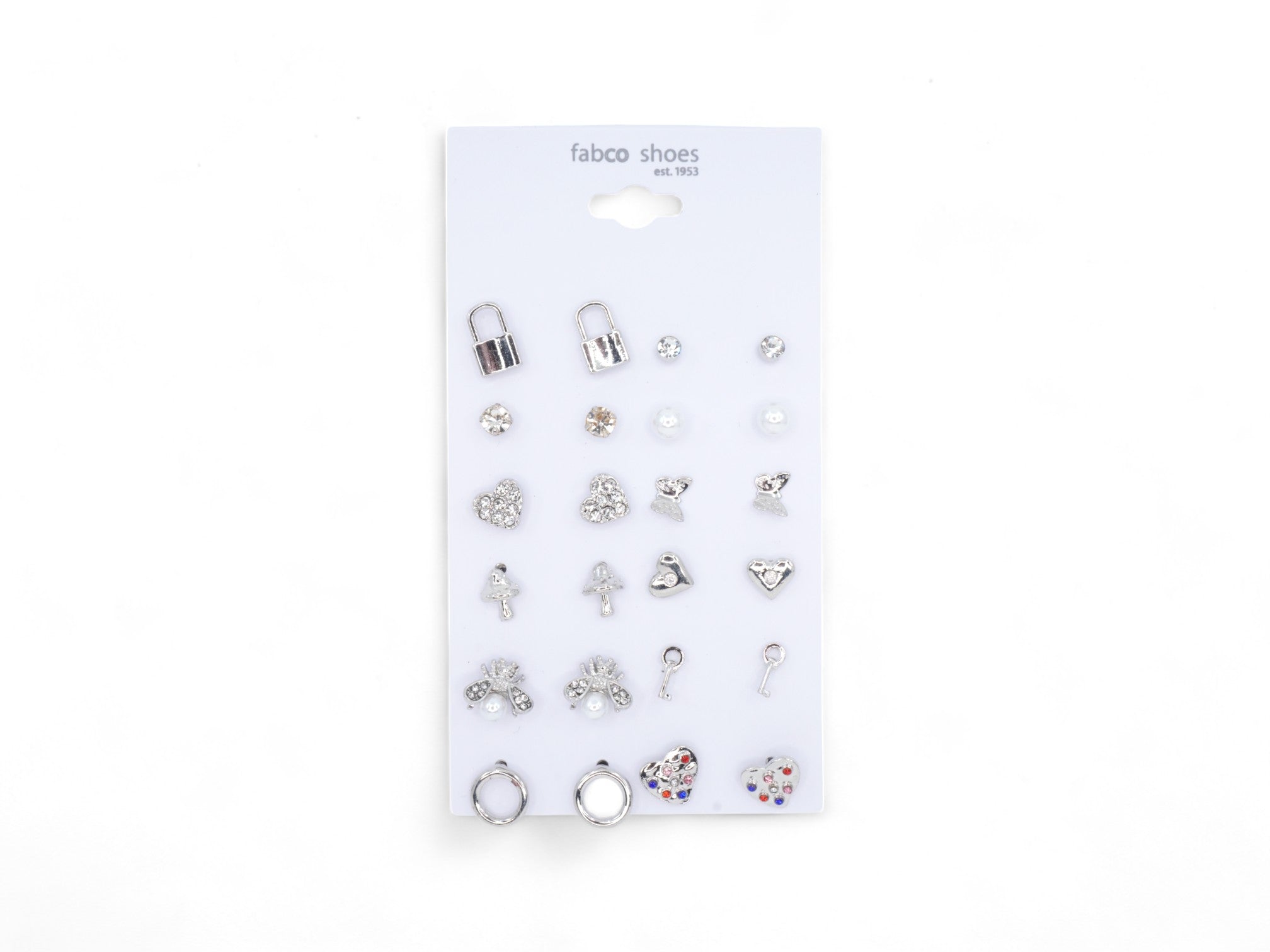 Silver Heart & Mushroom Stud Earrings - 12 Pairs