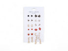 Red/Black Golden Lip Stud Earrings - 12 Pairs