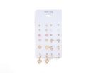 Pink Flower Gold Stud Earrings - 12 Pairs