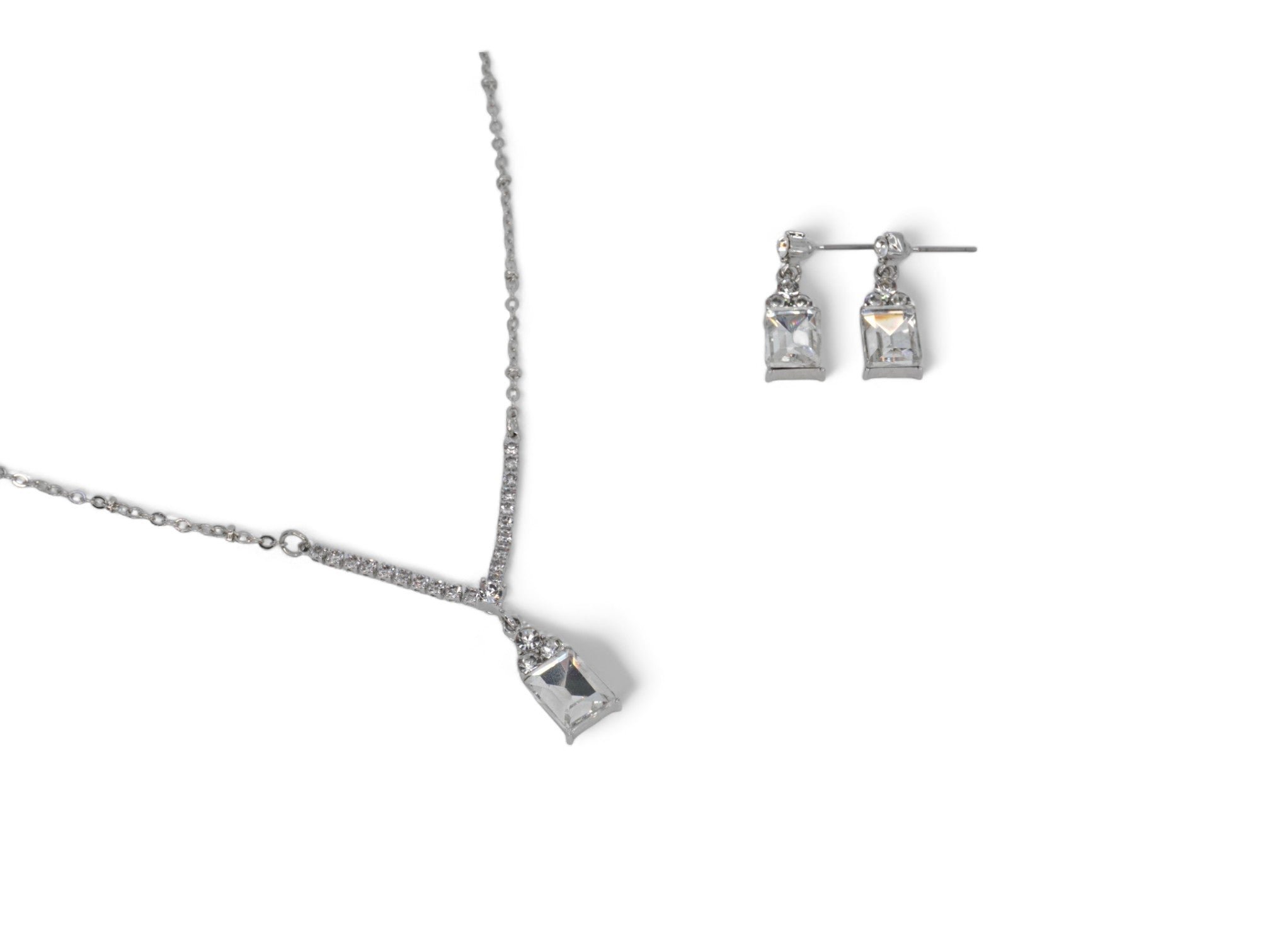 Silver Square Earring & Necklace Set